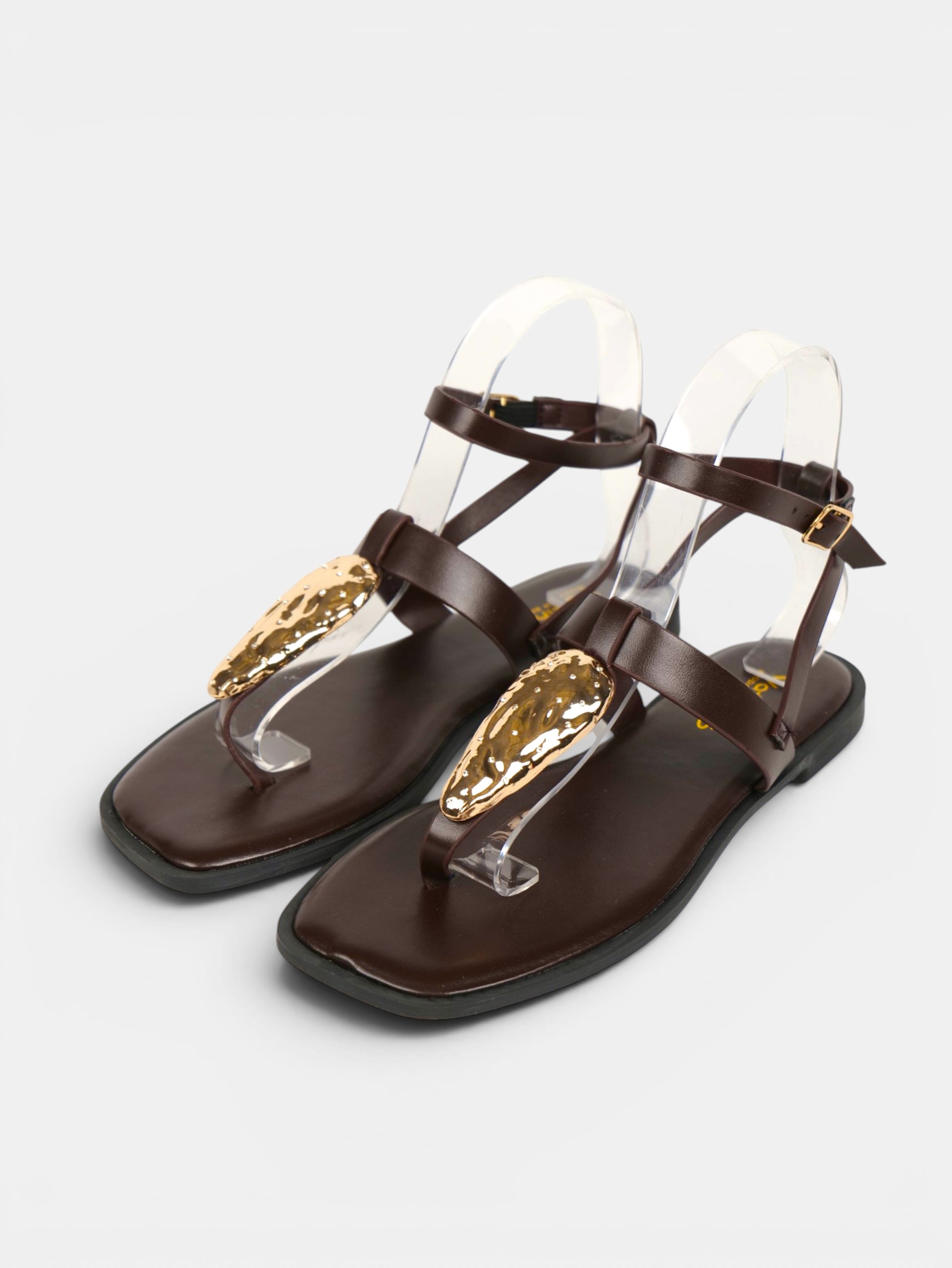 Sandalias Planas Mujer con Separación para el Dedo, Detalle Metálico Dorado y Pulsera al Tobillo para Vestidos, Faldas, Shorts y Vaqueros