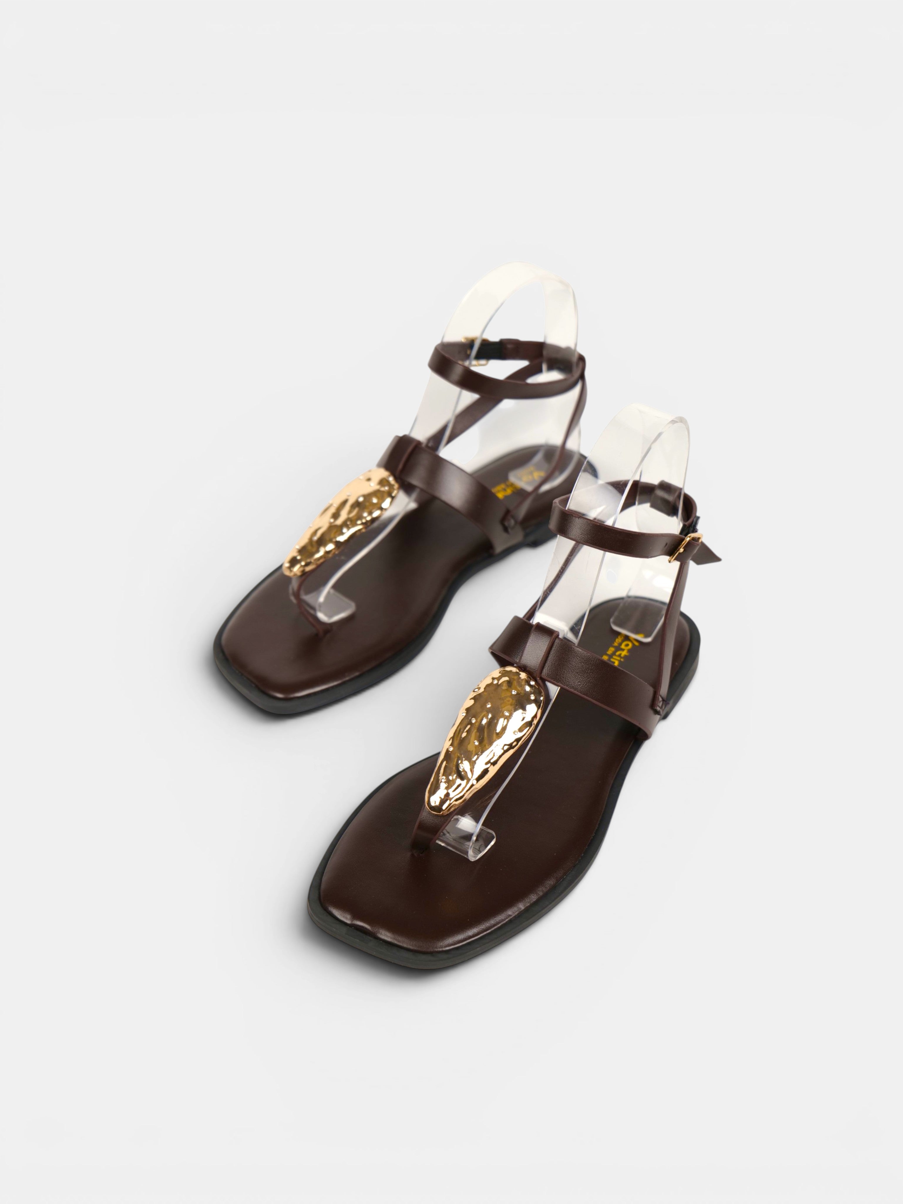 Sandalias Detalle Metálico Dorado con Separación para el Dedo, Sandalias Planas Mujer y Pulsera al Tobillo para Vestidos, Faldas, Shorts y Vaqueros