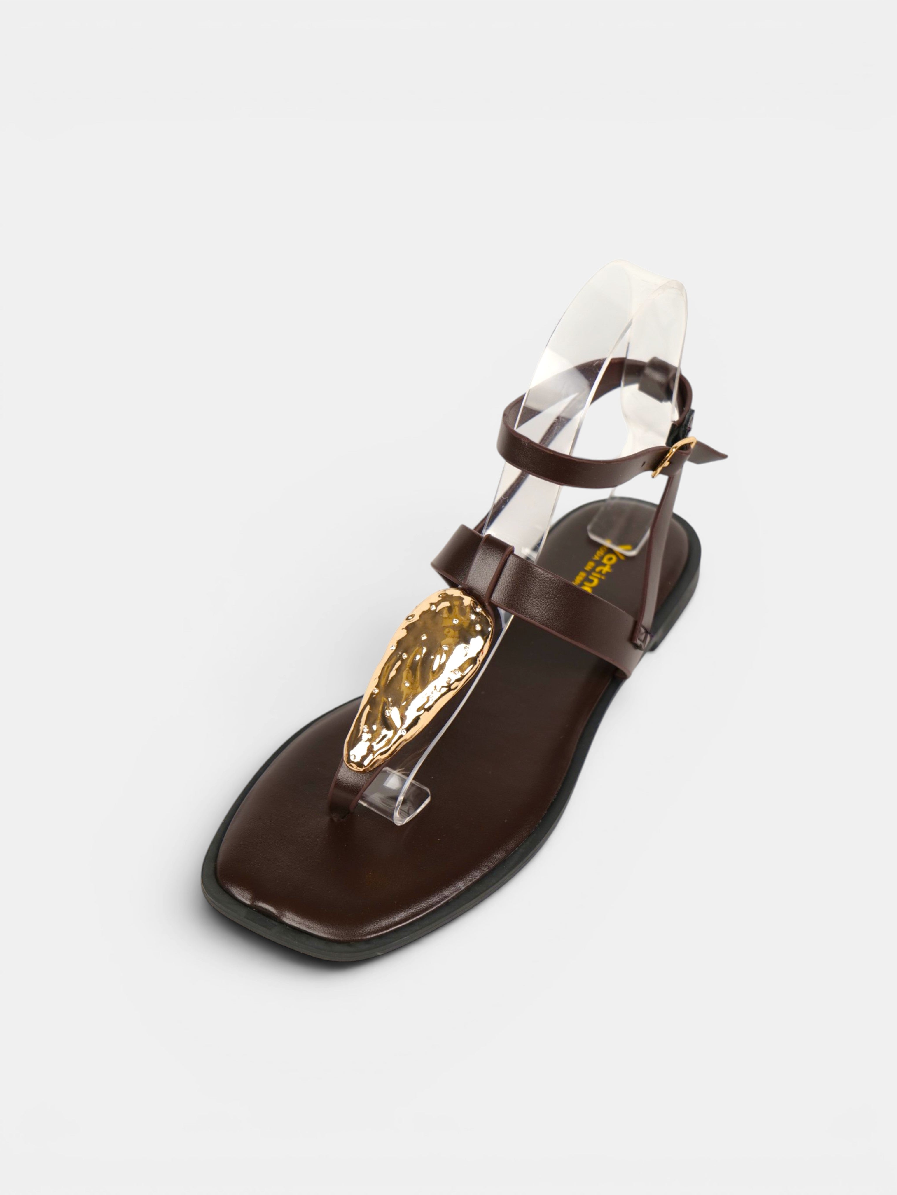 Sandalias Detalle Metálico Dorado con Separación para el Dedo, Sandalias Planas Mujer y Pulsera al Tobillo para Vestidos, Faldas, Shorts y Vaqueros
