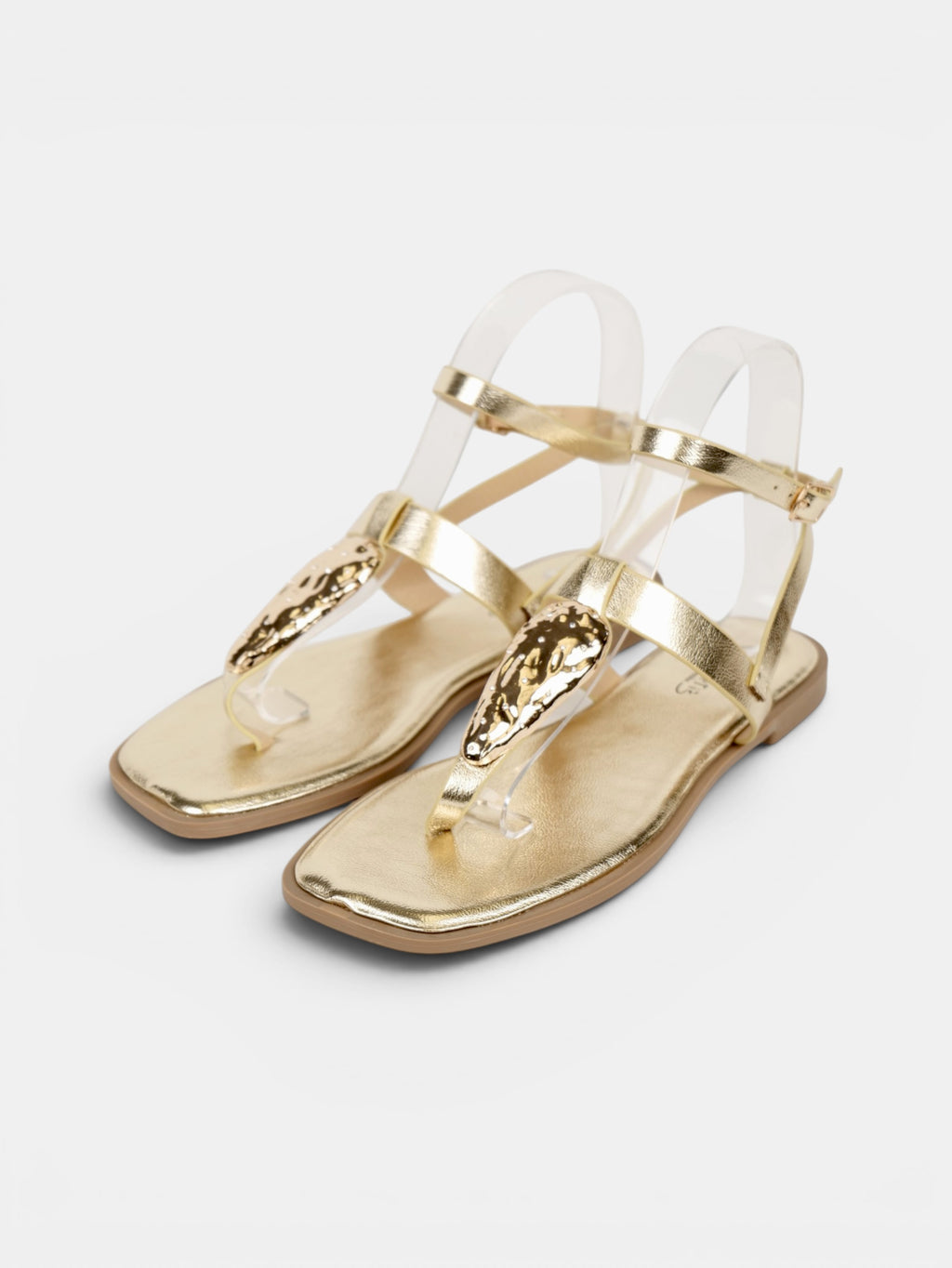 Sandalias Planas Mujer con Separación para el Dedo, Detalle Metálico Dorado y Pulsera al Tobillo para Vestidos, Faldas, Shorts y Vaqueros