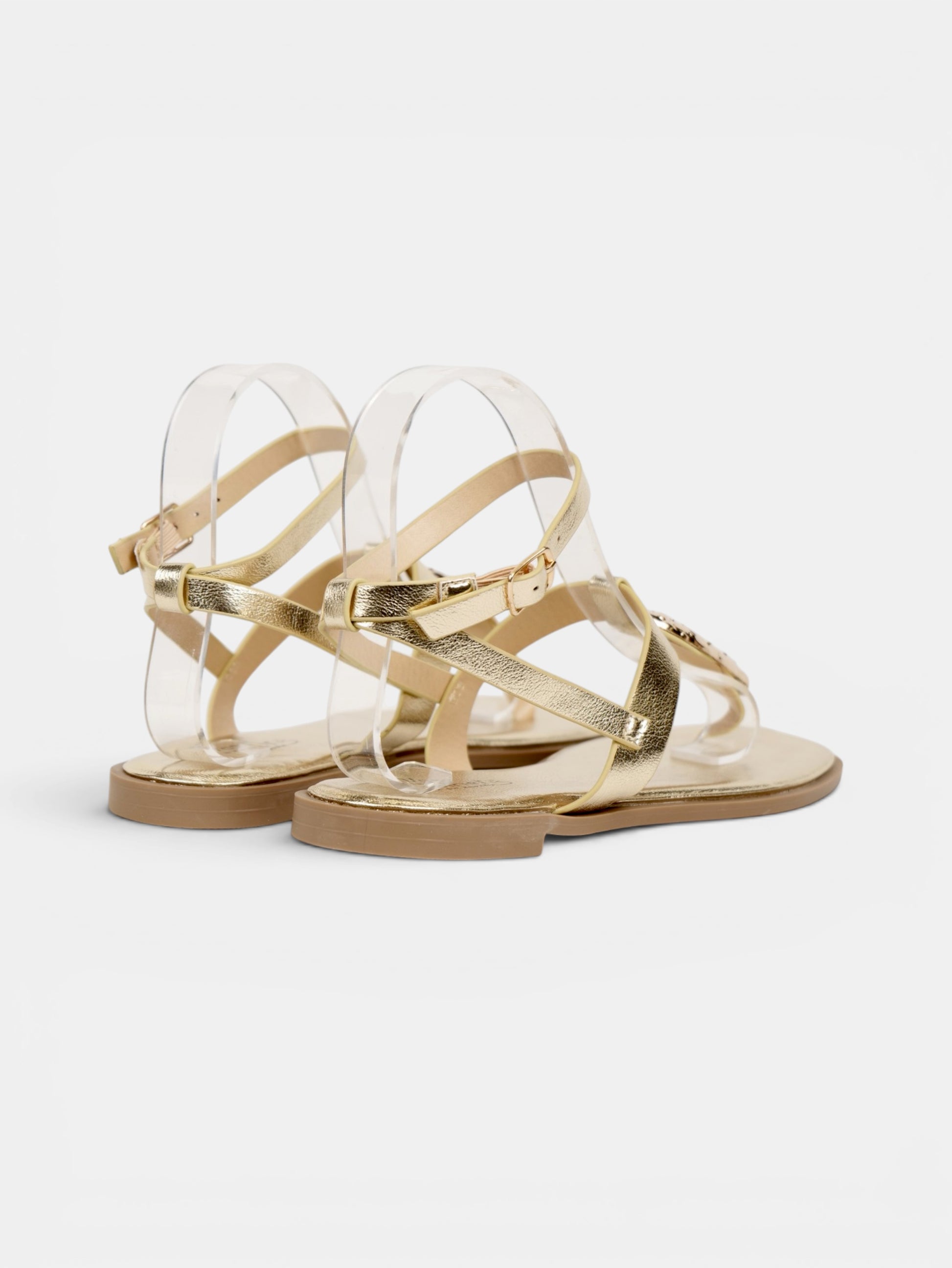 Sandalias Planas Mujer con Separación para el Dedo, Detalle Metálico Dorado y Pulsera al Tobillo para Vestidos, Faldas, Shorts y Vaqueros