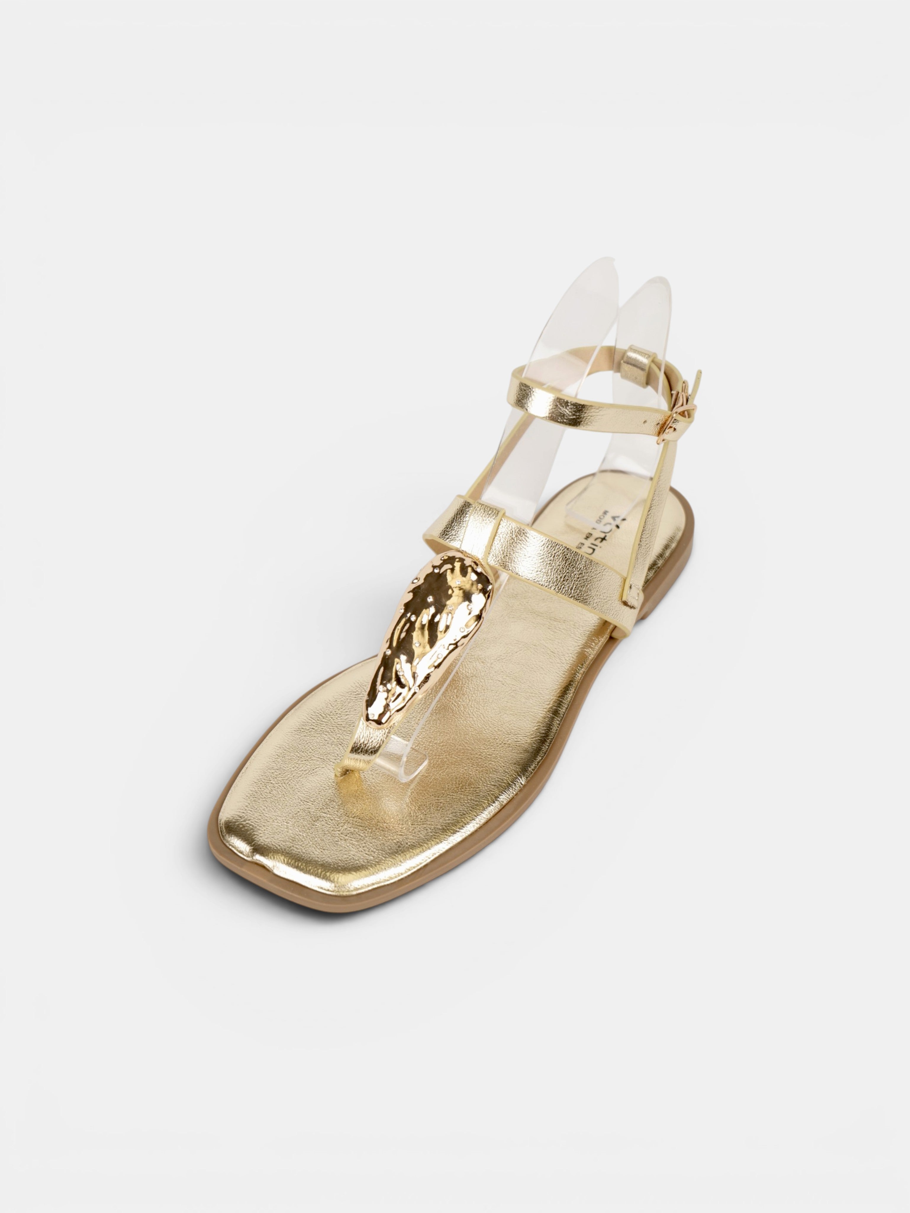 Sandalias Detalle Metálico Dorado con Separación para el Dedo, Sandalias Planas Mujer y Pulsera al Tobillo para Vestidos, Faldas, Shorts y Vaqueros