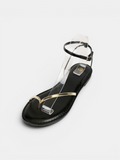 Sandalias Planas Tira Metálica Dorada y Pulsera al Tobillo, Sandalias Planas Mujer, Elegantes, Cómodas y Minimalistas para Bodas, Eventos, Verano y Diario