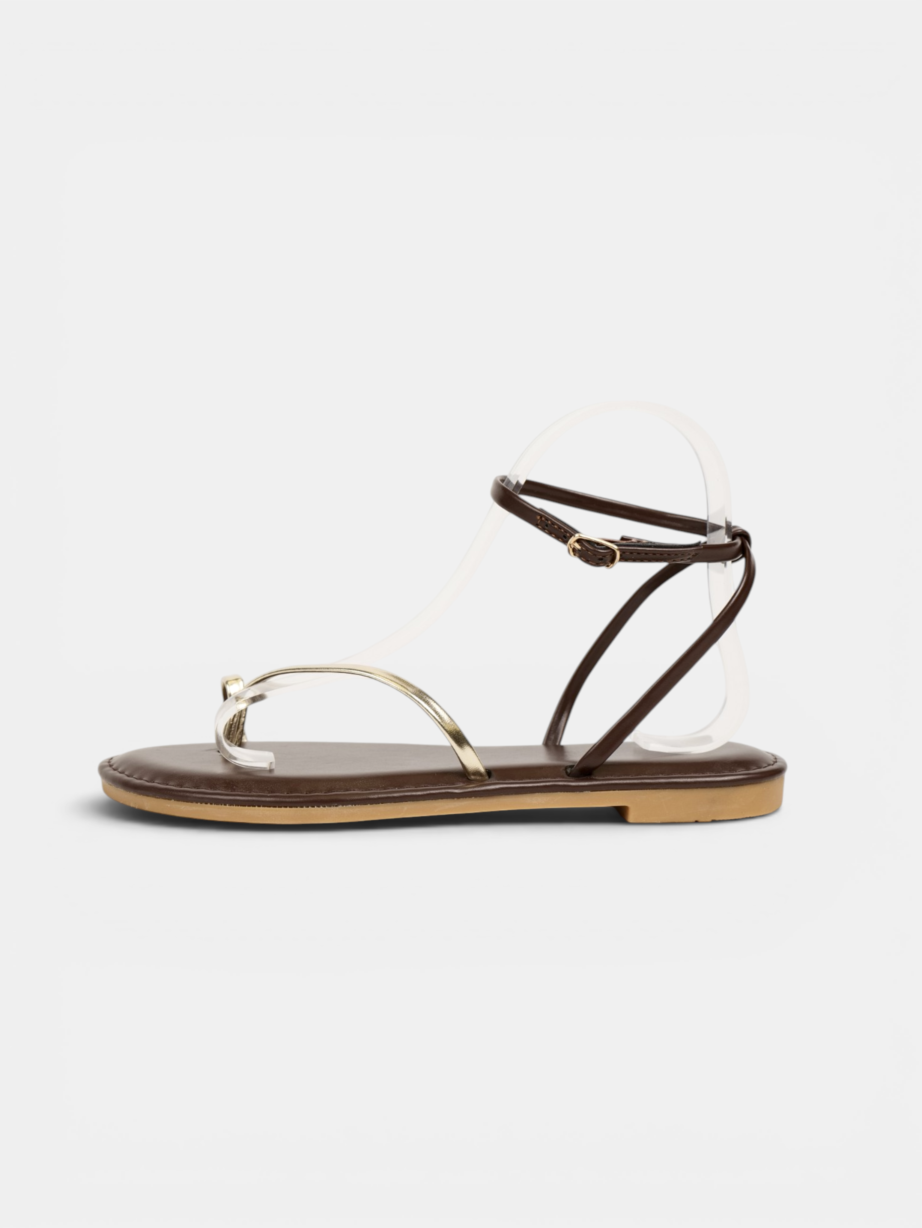 Sandalias Planas Tira Metálica Dorada y Pulsera al Tobillo, Sandalias Planas Mujer, Elegantes, Cómodas y Minimalistas para Bodas, Eventos, Verano y Diario
