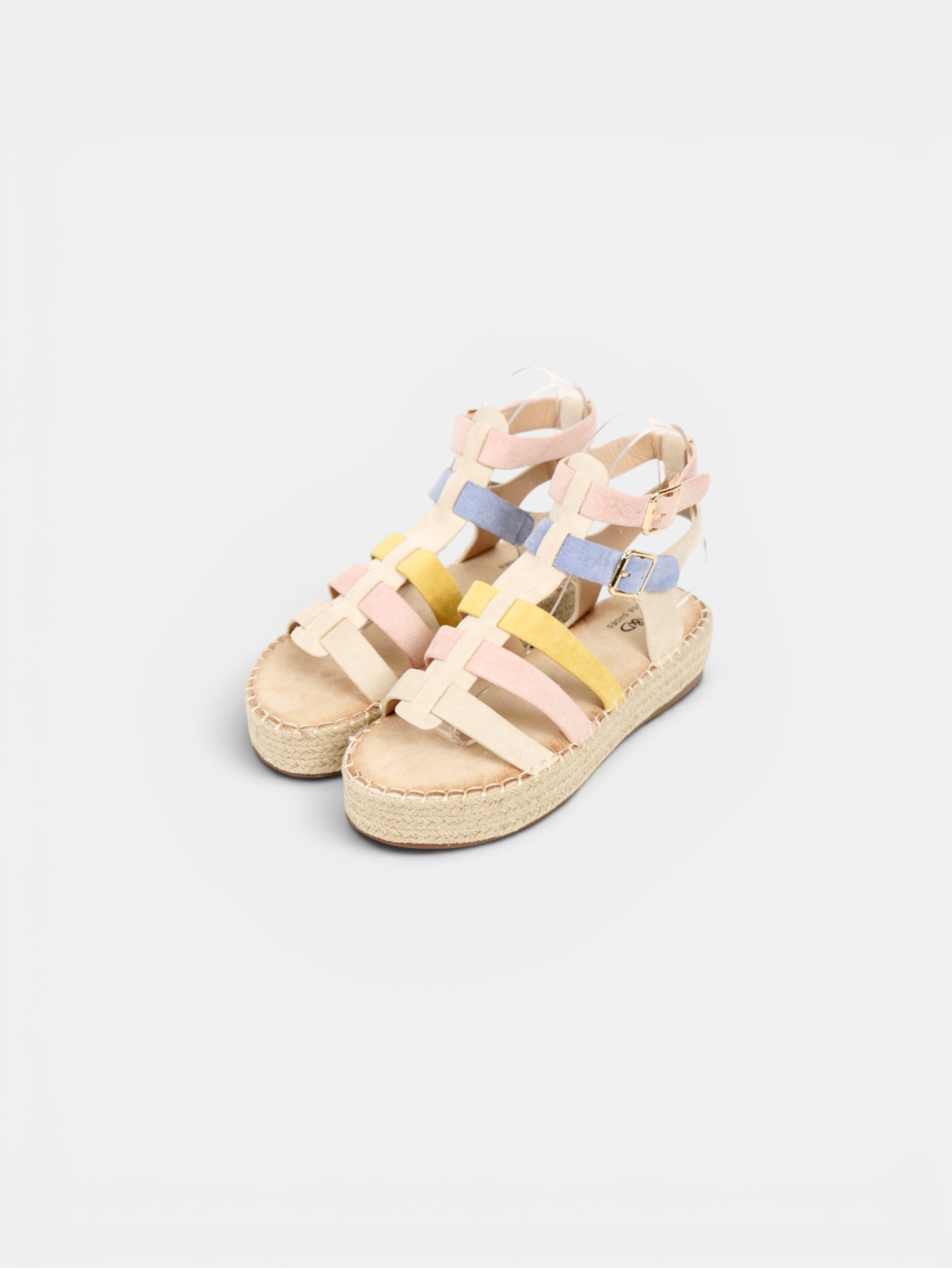 Sandalias romanas de plataforma para mujer con tiras multicolor, suela de esparto y hebillas ajustables para verano y vacaciones