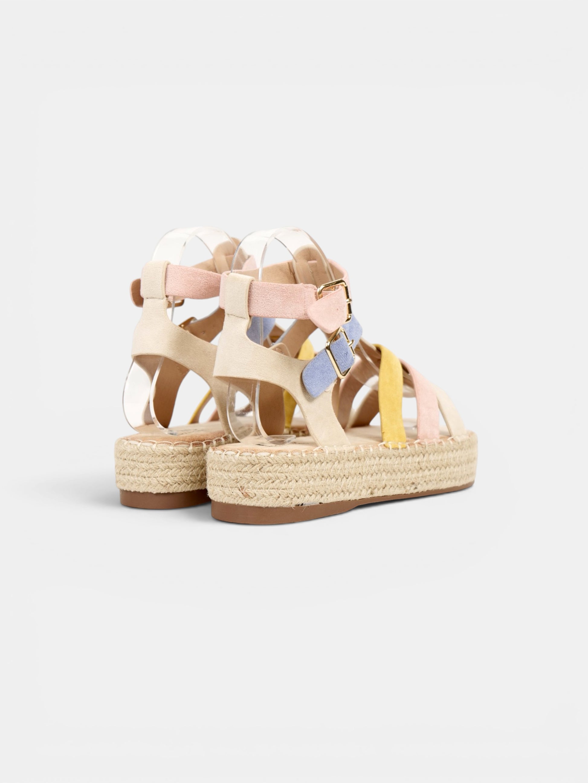 Sandalias romanas de plataforma para mujer con tiras multicolor, suela de esparto y hebillas ajustables para verano y vacaciones