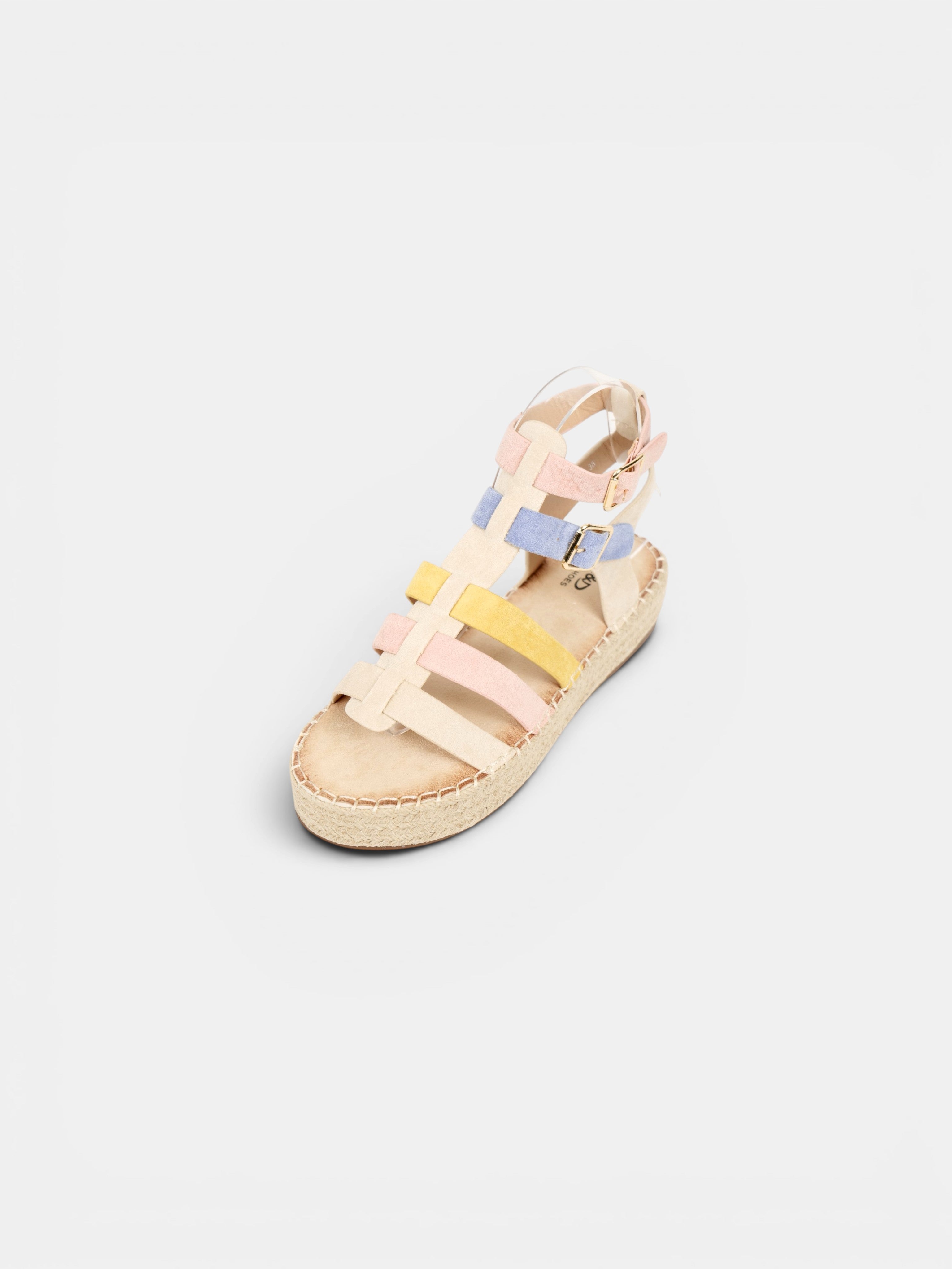 Sandalias romanas de plataforma para mujer con tiras multicolor, suela de esparto y hebillas ajustables para verano y vacaciones