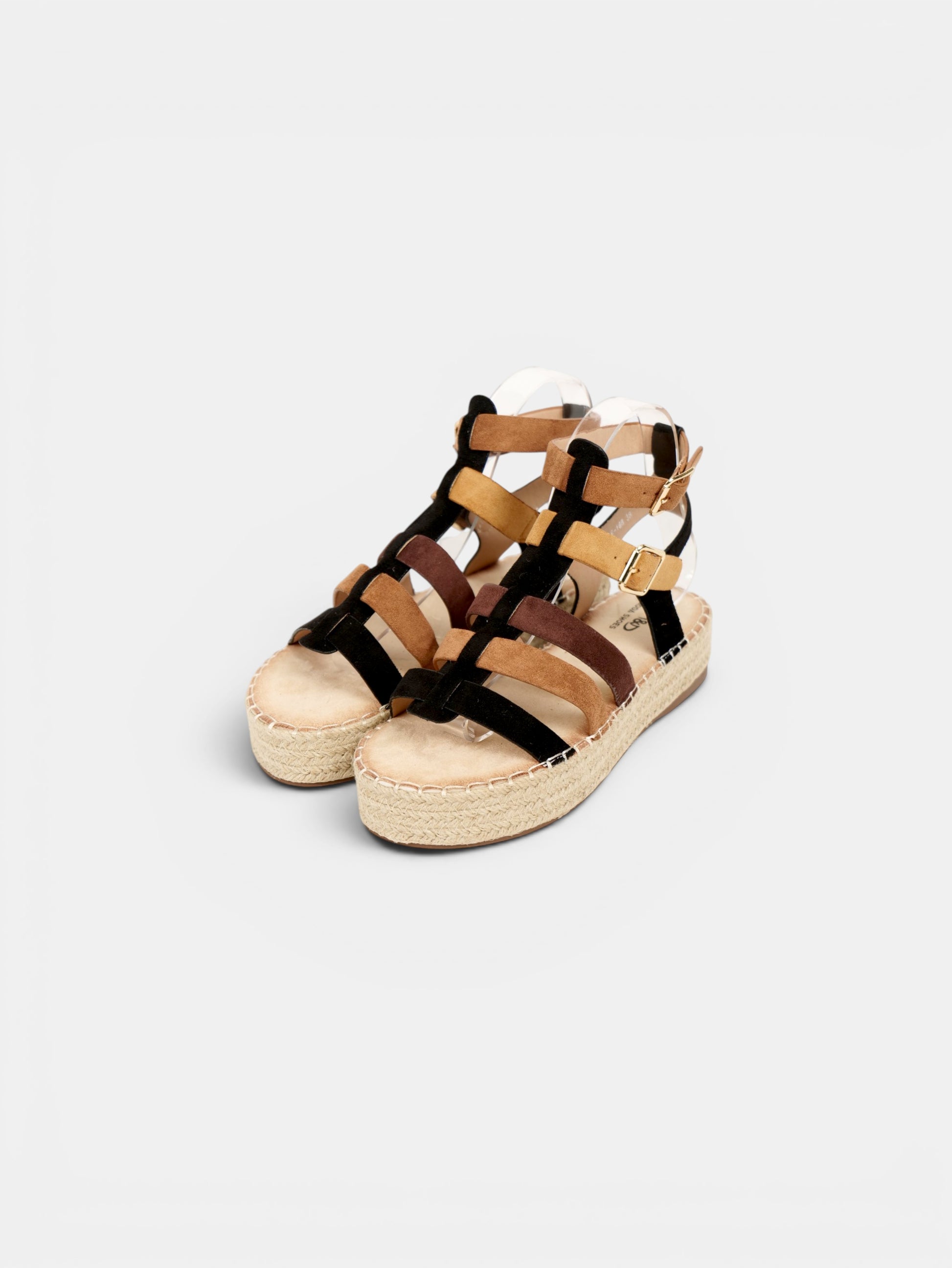 Sandalias romanas de plataforma para mujer con tiras multicolor, suela de esparto y hebillas ajustables para verano y vacaciones