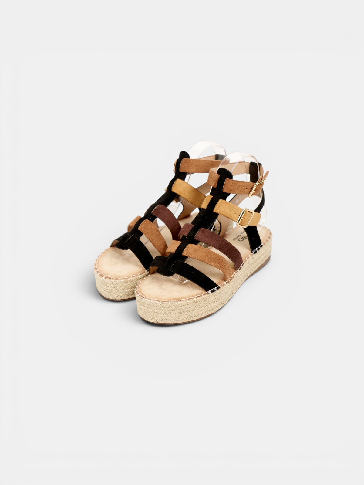 Sandalias romanas de plataforma para mujer con tiras multicolor, suela de esparto y hebillas ajustables para verano y vacaciones