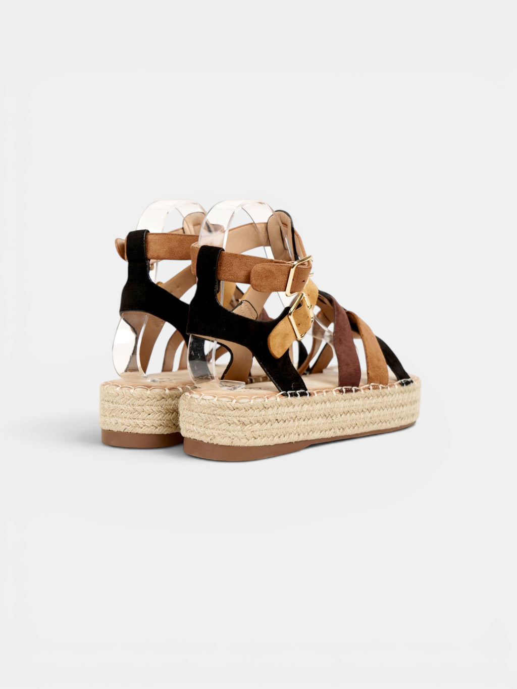 Sandalias romanas de plataforma para mujer con tiras multicolor, suela de esparto y hebillas ajustables para verano y vacaciones