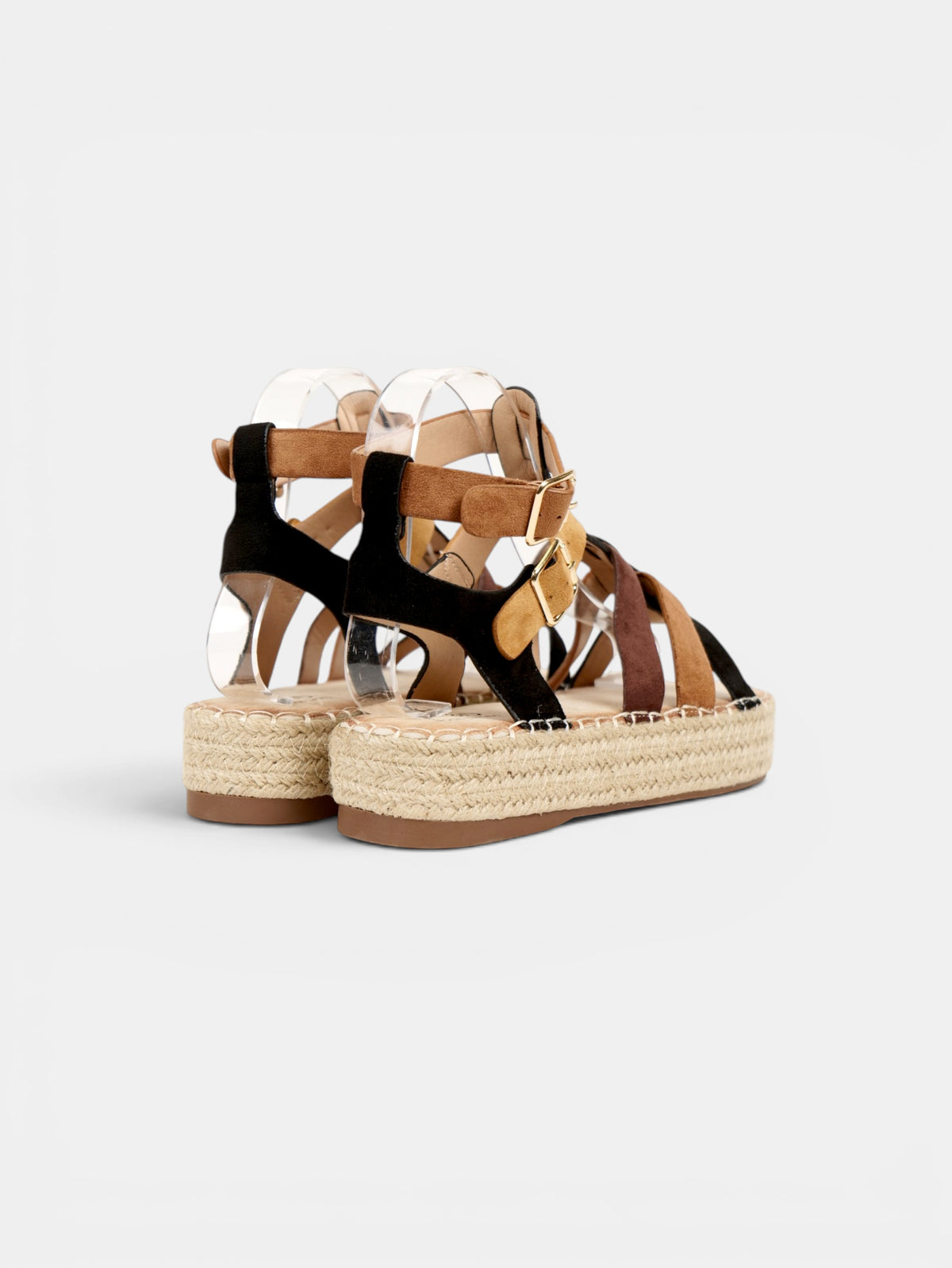 Sandalias romanas de plataforma para mujer con tiras multicolor, suela de esparto y hebillas ajustables para verano y vacaciones