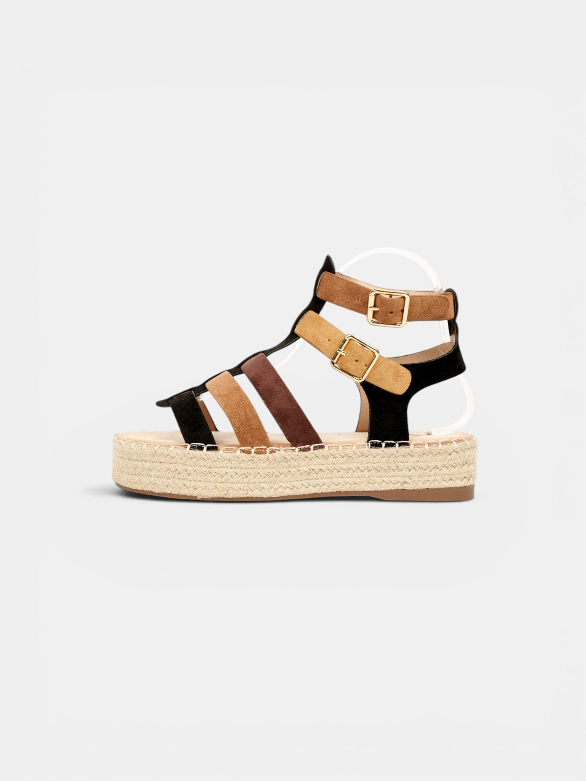 Sandalias romanas de plataforma para mujer con tiras multicolor, suela de esparto y hebillas ajustables para verano y vacaciones