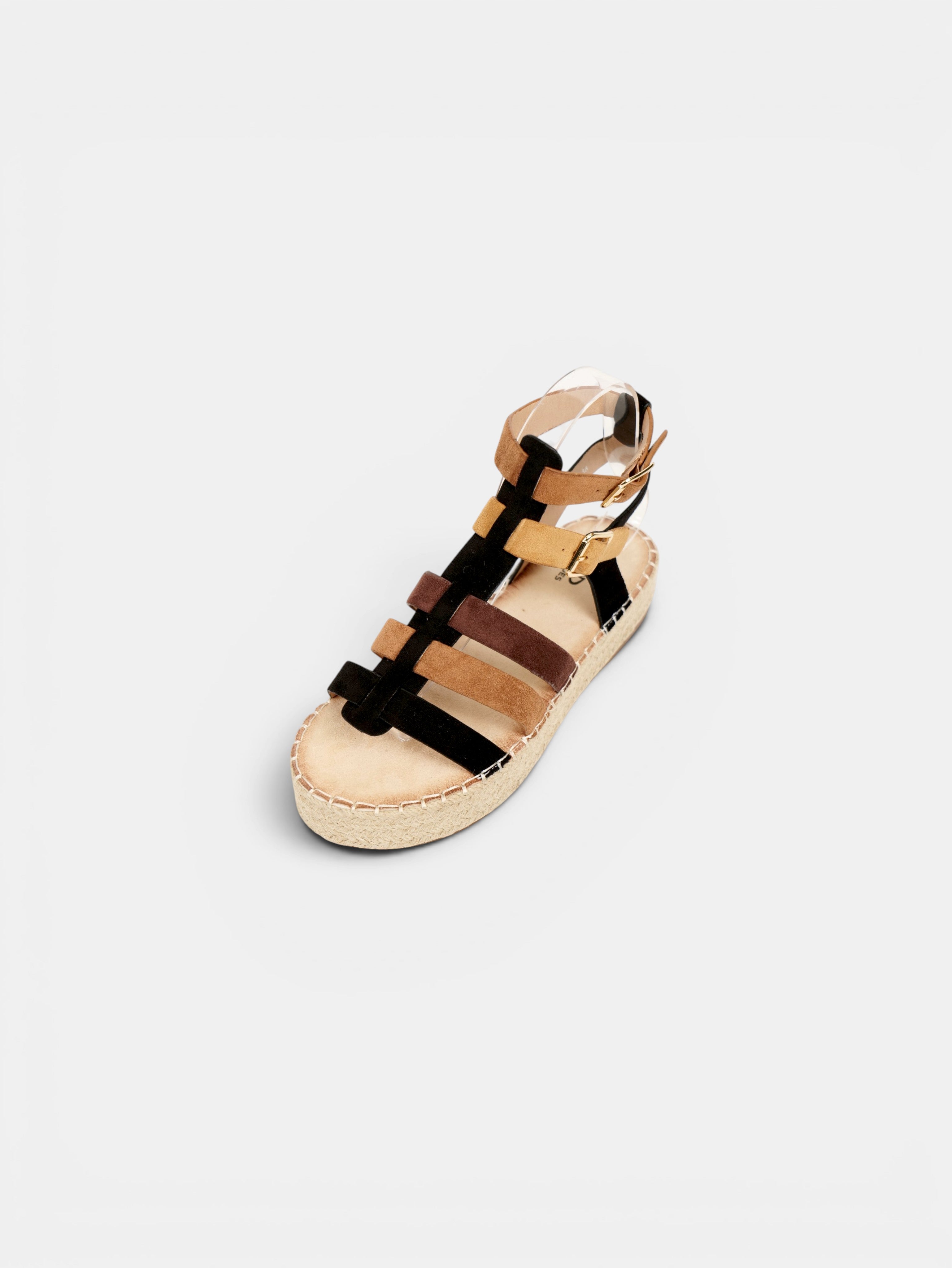 Sandalias romanas de plataforma para mujer con tiras multicolor, suela de esparto y hebillas ajustables para verano y vacaciones