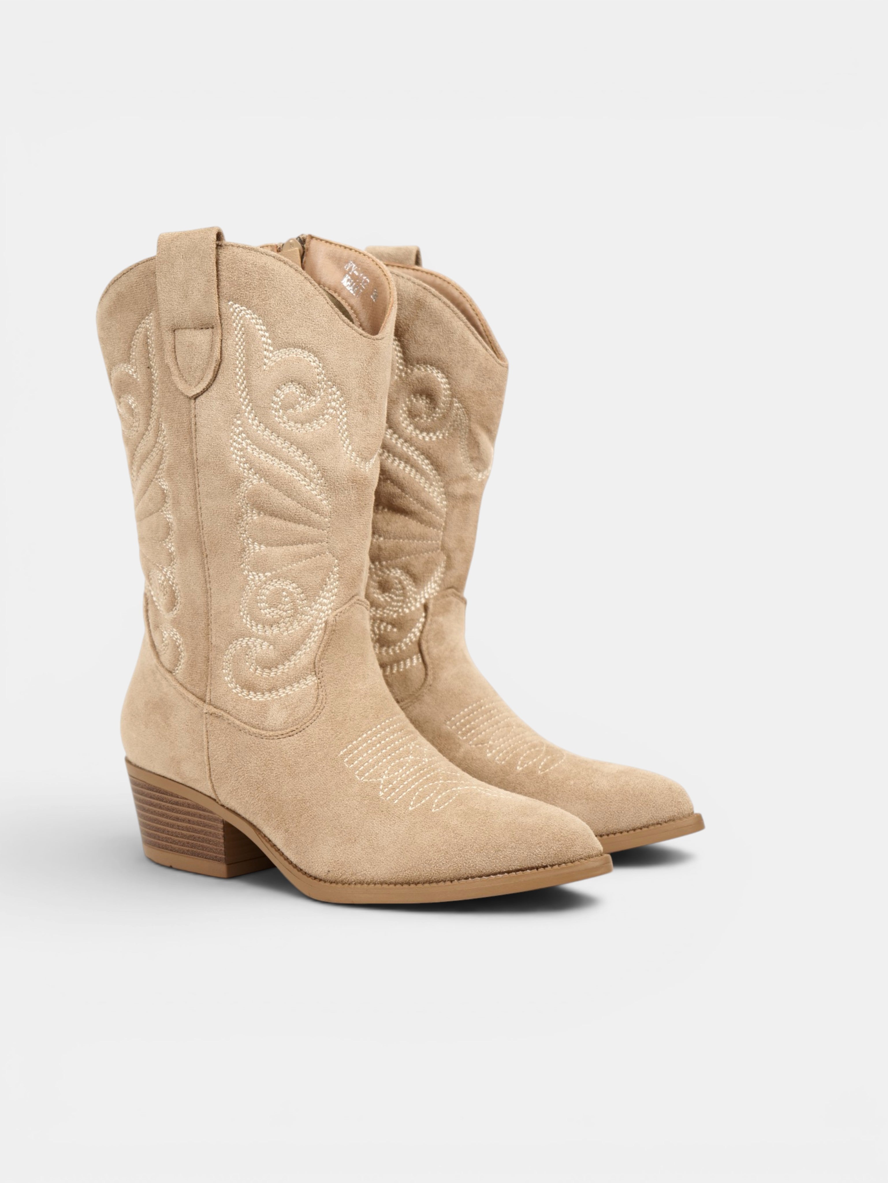 Botas cowboy de mujer bordadas en gamuza sintética con tacón medio, estilo western para otoño, invierno y looks casuales