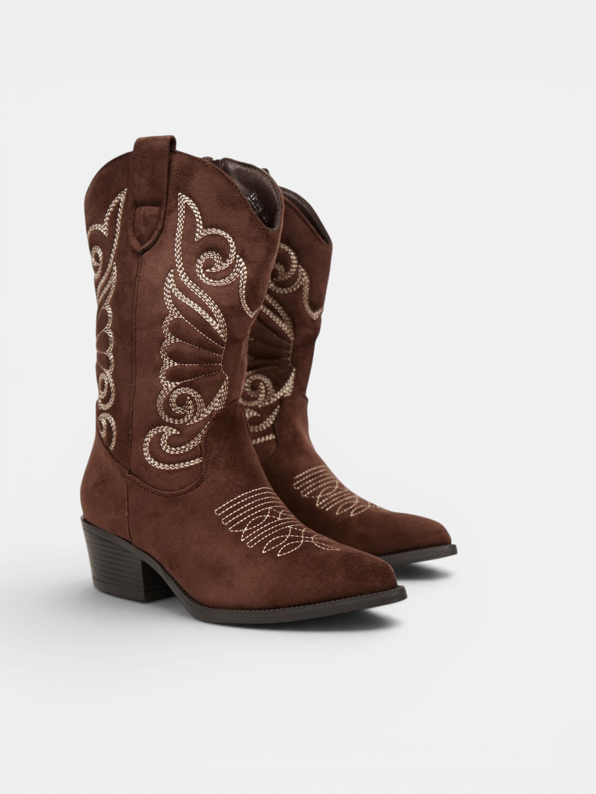 Botas cowboy de mujer bordadas en gamuza sintética con tacón medio, estilo western para otoño, invierno y looks casuales