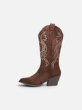 Botas cowboy de mujer con bordado floral en gamuza sintética, caña alta y tacón medio para otoño, invierno y looks casuales