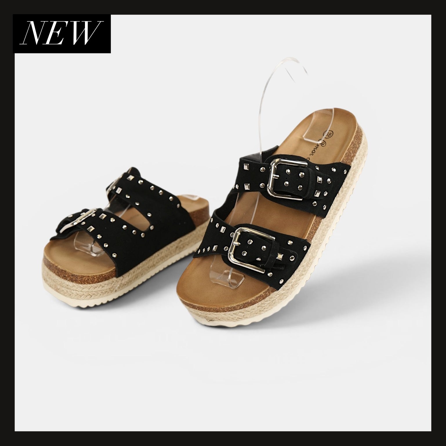 Sandalias Bio con Plataforma y Doble Hebilla de Velcro, Hebilla con Tachuales, Tira Ancha de Crochet Floral