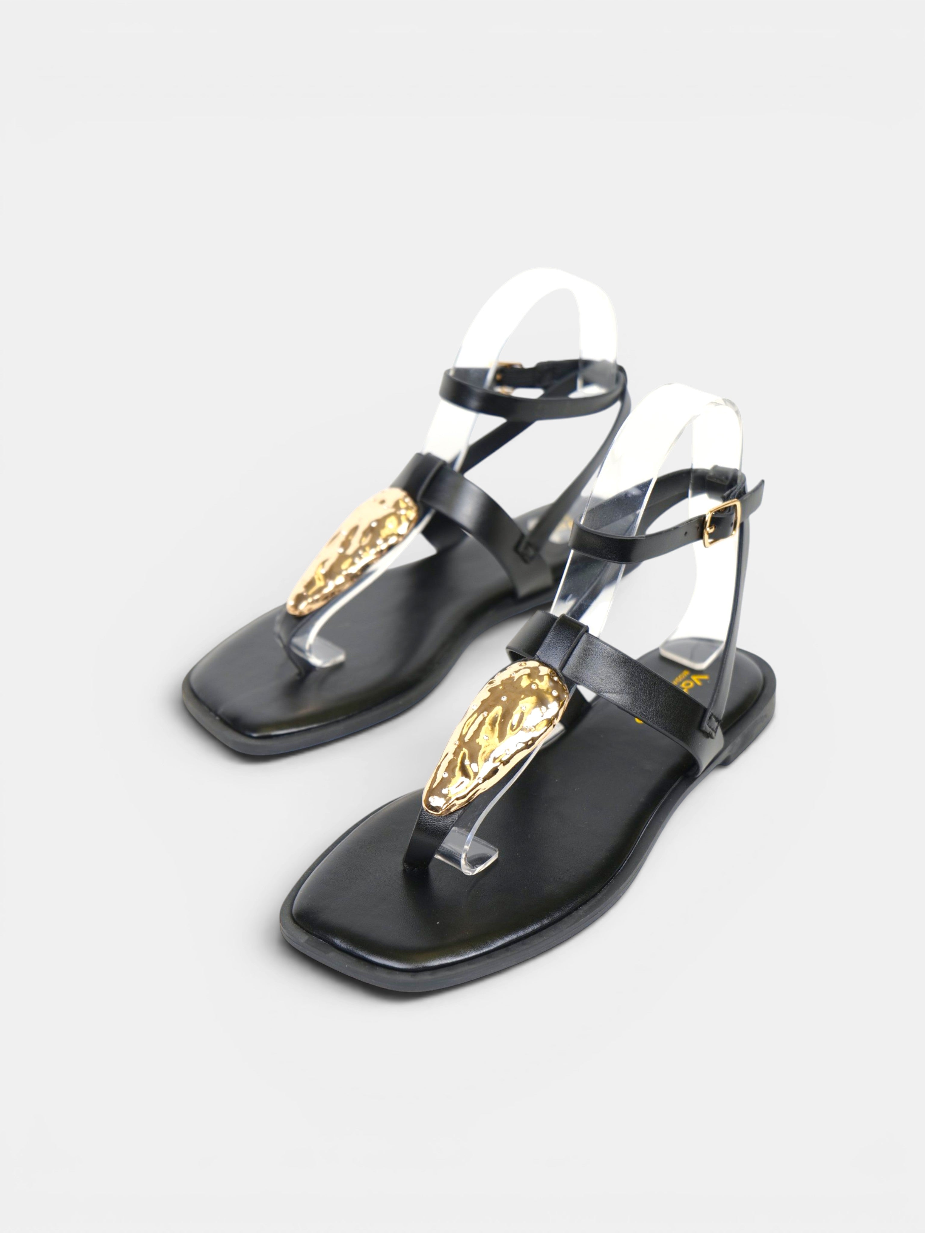 Sandalias Detalle Metálico Dorado con Separación para el Dedo, Sandalias Planas Mujer y Pulsera al Tobillo para Vestidos, Faldas, Shorts y Vaqueros