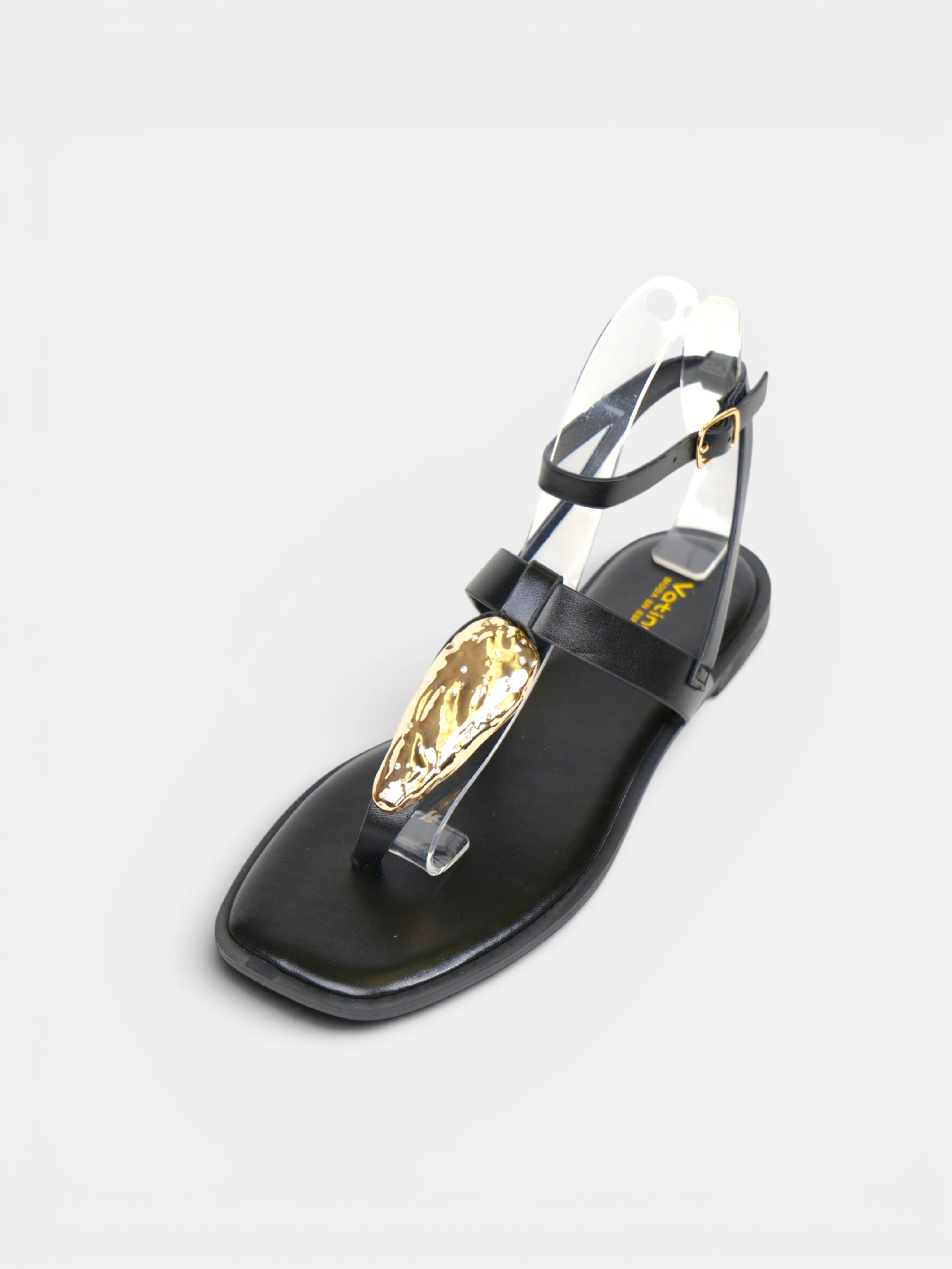 Sandalias Detalle Metálico Dorado con Separación para el Dedo, Sandalias Planas Mujer y Pulsera al Tobillo para Vestidos, Faldas, Shorts y Vaqueros