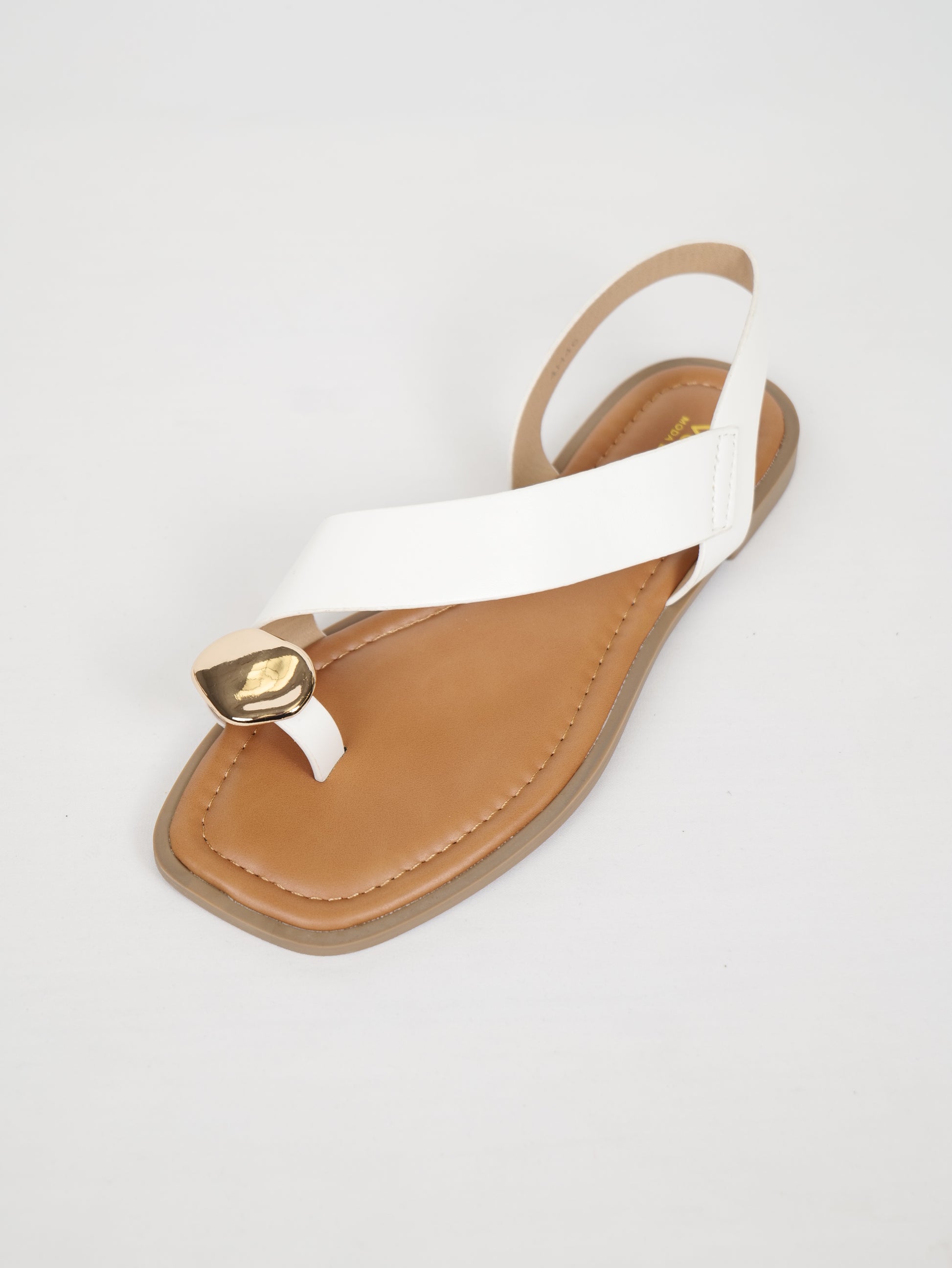 Sandalias Planas Adorno Dorado en el Dedo, Tiras Cruzadas Metalizadas y Talón Cubierto para Vestidos, Faldas, Shorts y Vaqueros