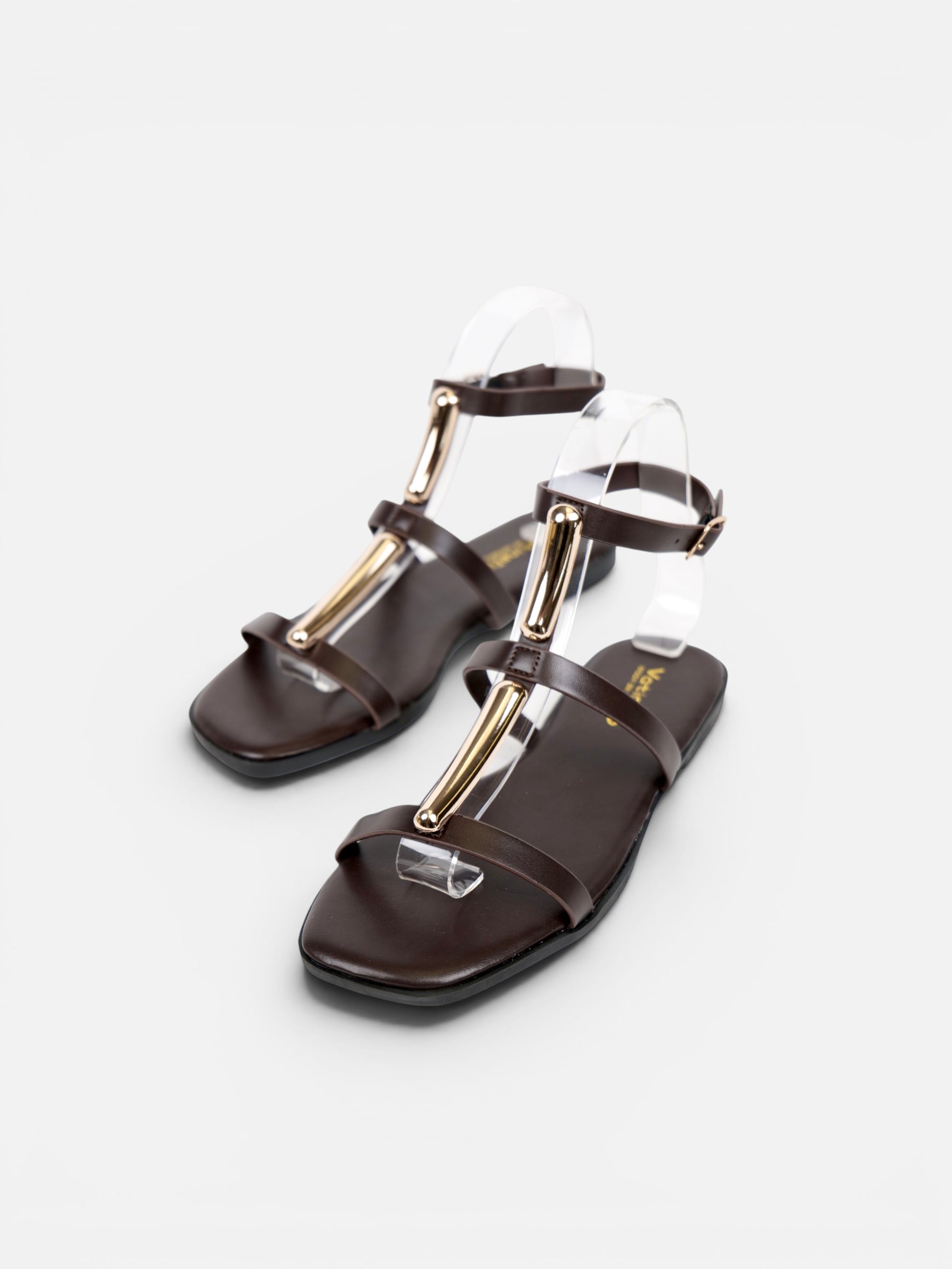 Sandalias Detalle Metálico Dorado con Separación para el Dedo, Sandalias Planas Mujer y Pulsera al Tobillo para Vestidos, Faldas, Shorts y Vaqueros