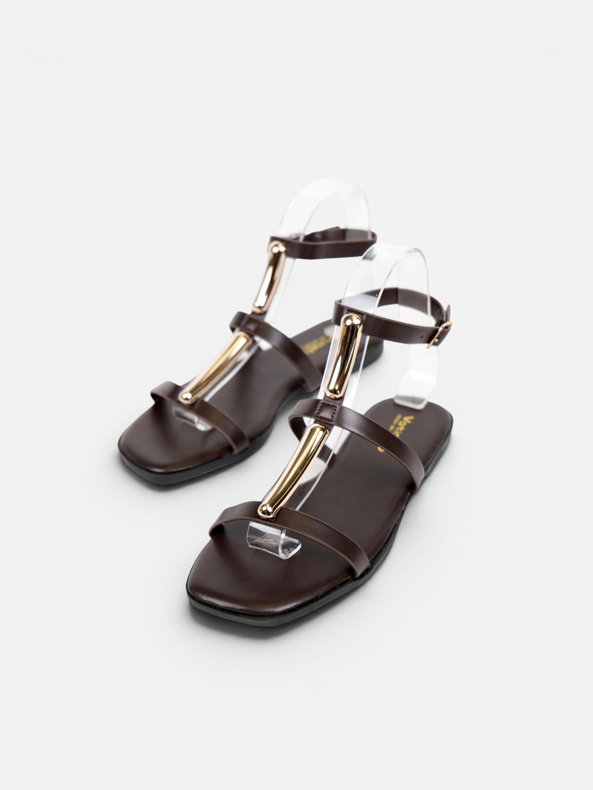 Sandalias Detalle Metálico Dorado con Separación para el Dedo, Sandalias Planas Mujer y Pulsera al Tobillo para Vestidos, Faldas, Shorts y Vaqueros