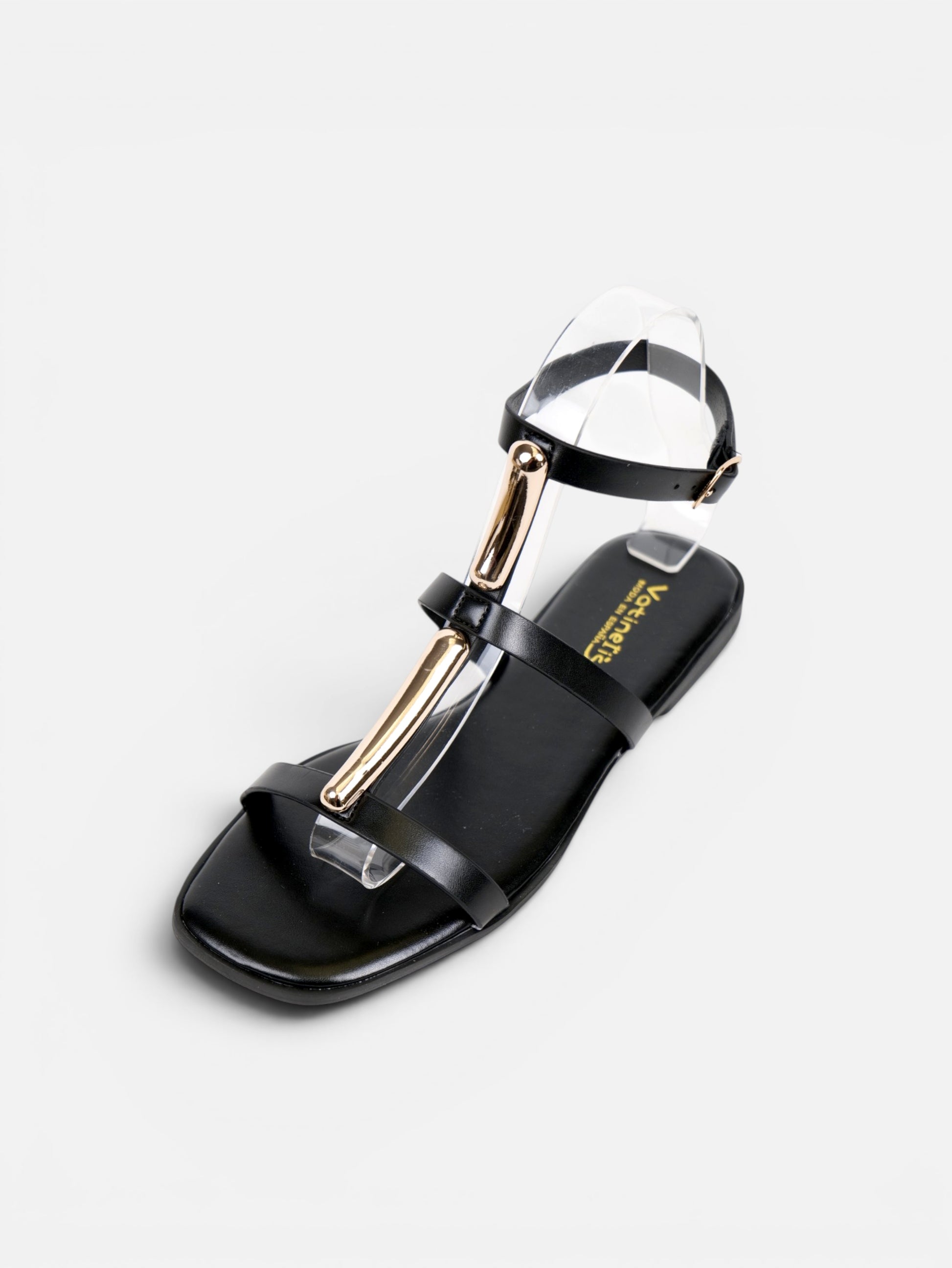 Sandalias Detalle Metálico Dorado con Separación para el Dedo, Sandalias Planas Mujer y Pulsera al Tobillo para Vestidos, Faldas, Shorts y Vaqueros
