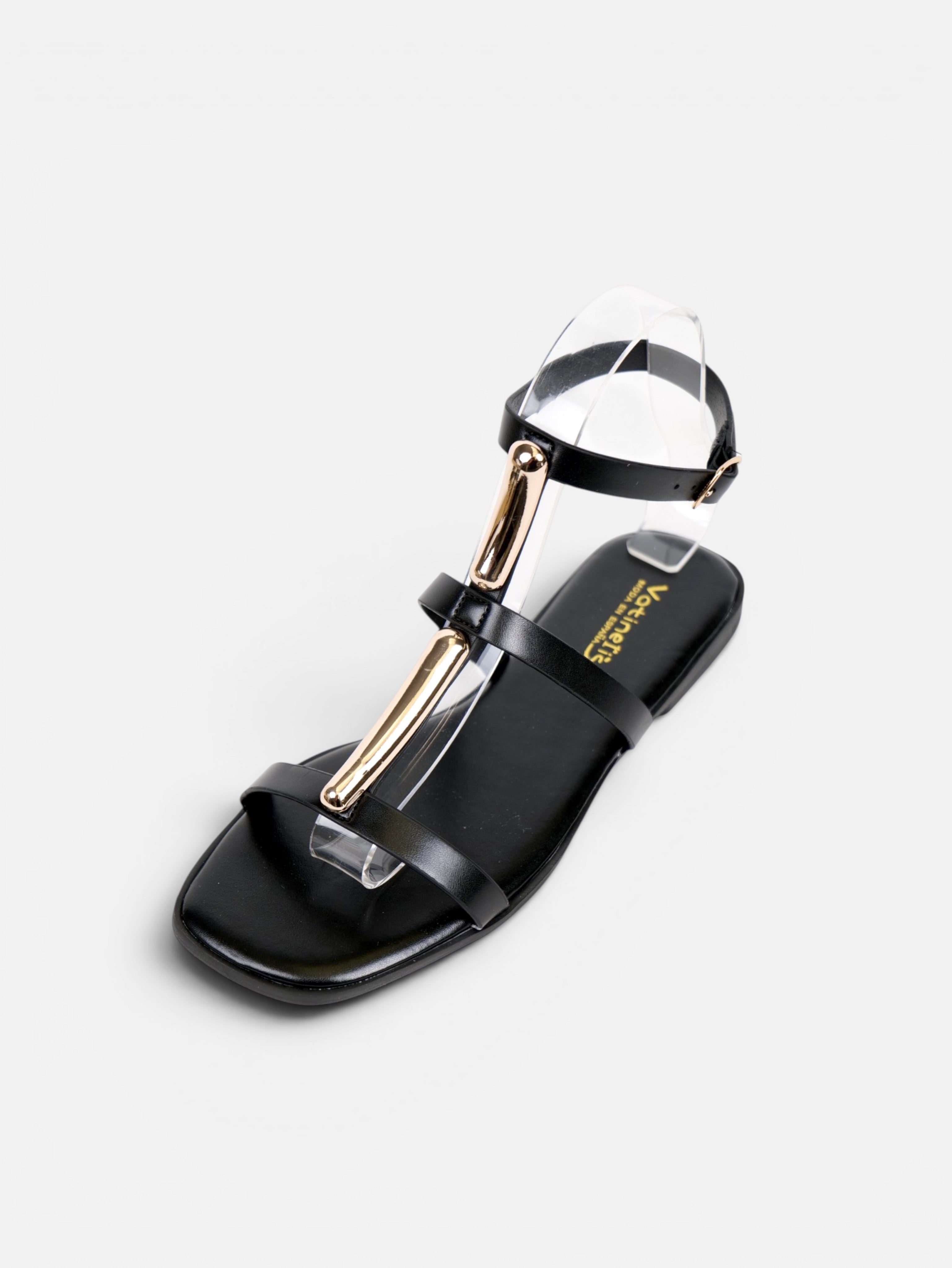 Sandalias Detalle Metálico Dorado con Separación para el Dedo, Sandalias Planas Mujer y Pulsera al Tobillo para Vestidos, Faldas, Shorts y Vaqueros