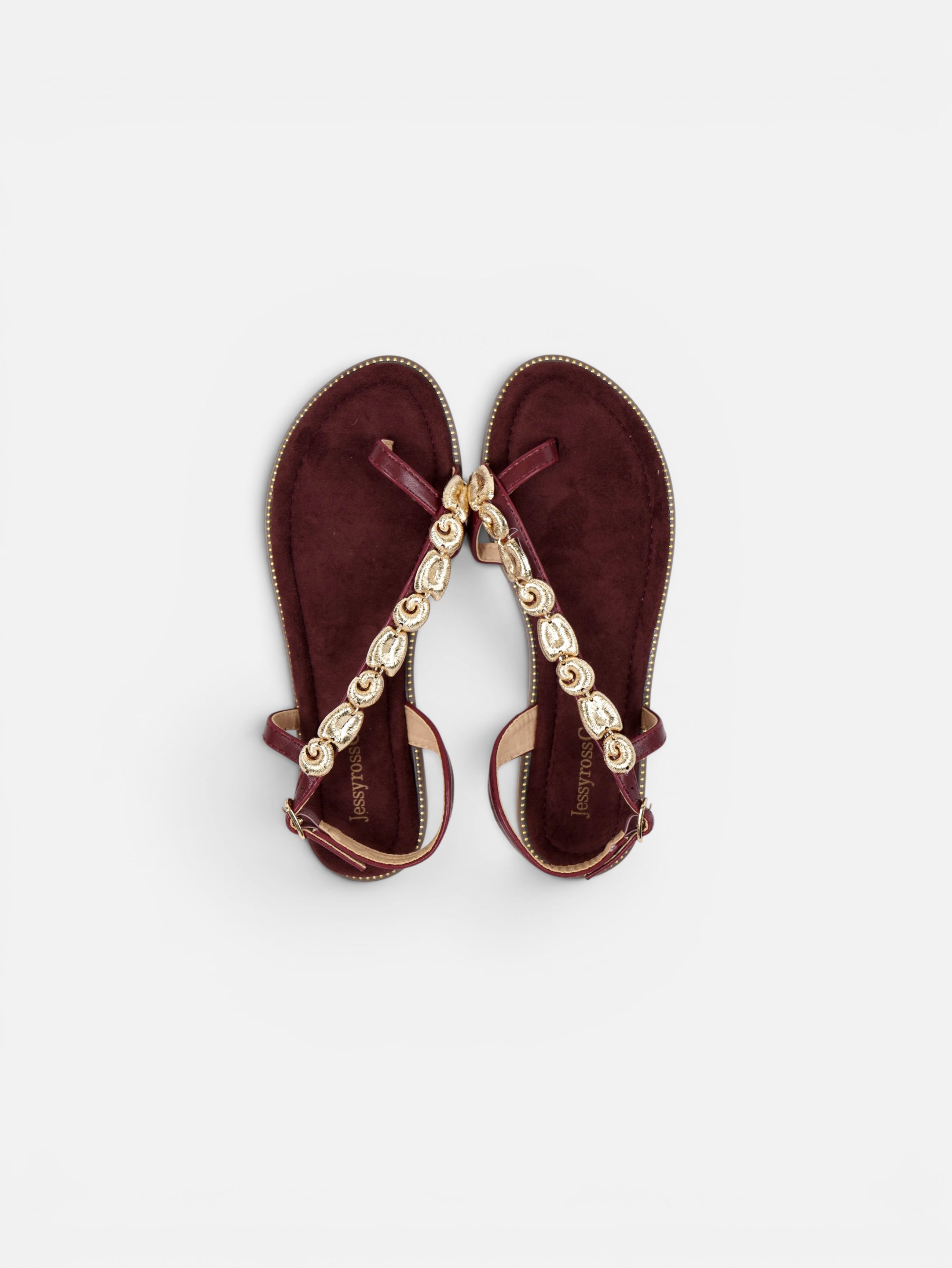 Sandalias planas de dedo para mujer con adorno dorado, pulsera ajustable y plantilla acolchada