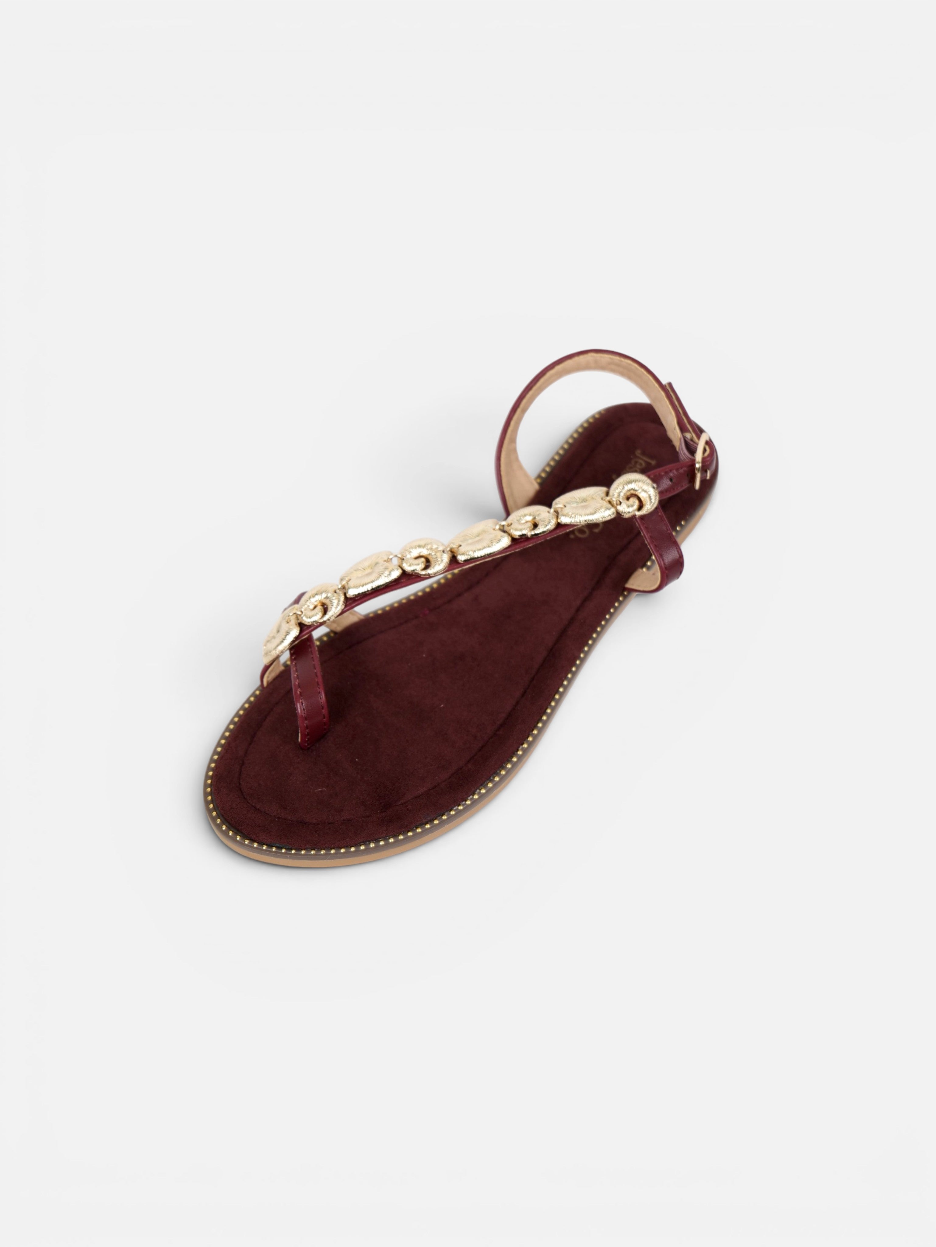 Sandalias planas de dedo para mujer con adorno dorado, pulsera ajustable y plantilla acolchada