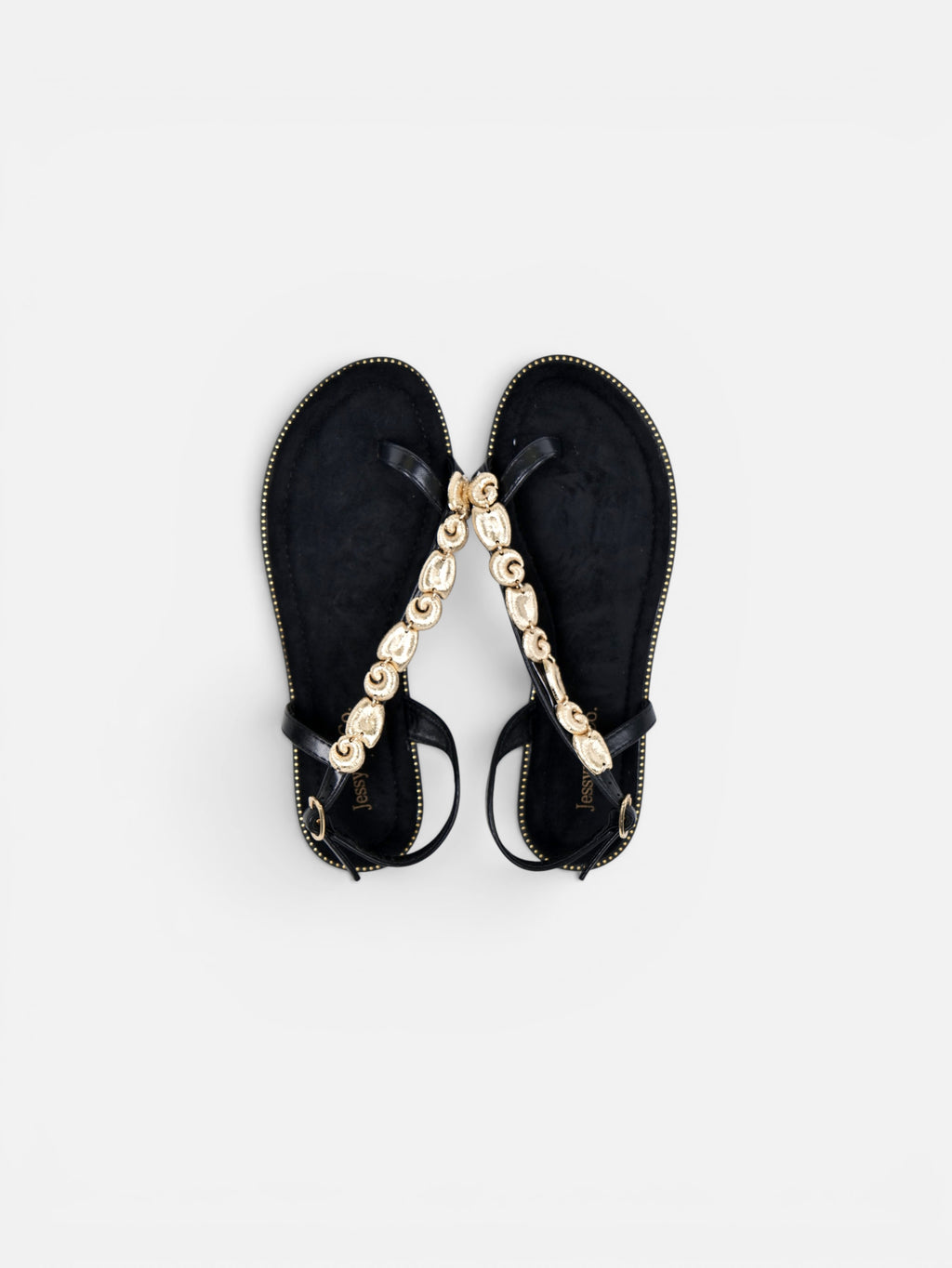 Sandalias planas de dedo para mujer con adorno dorado, pulsera ajustable y plantilla acolchada