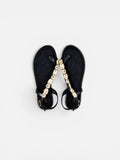 Sandalias planas de dedo para mujer con adorno dorado, pulsera ajustable y plantilla acolchada