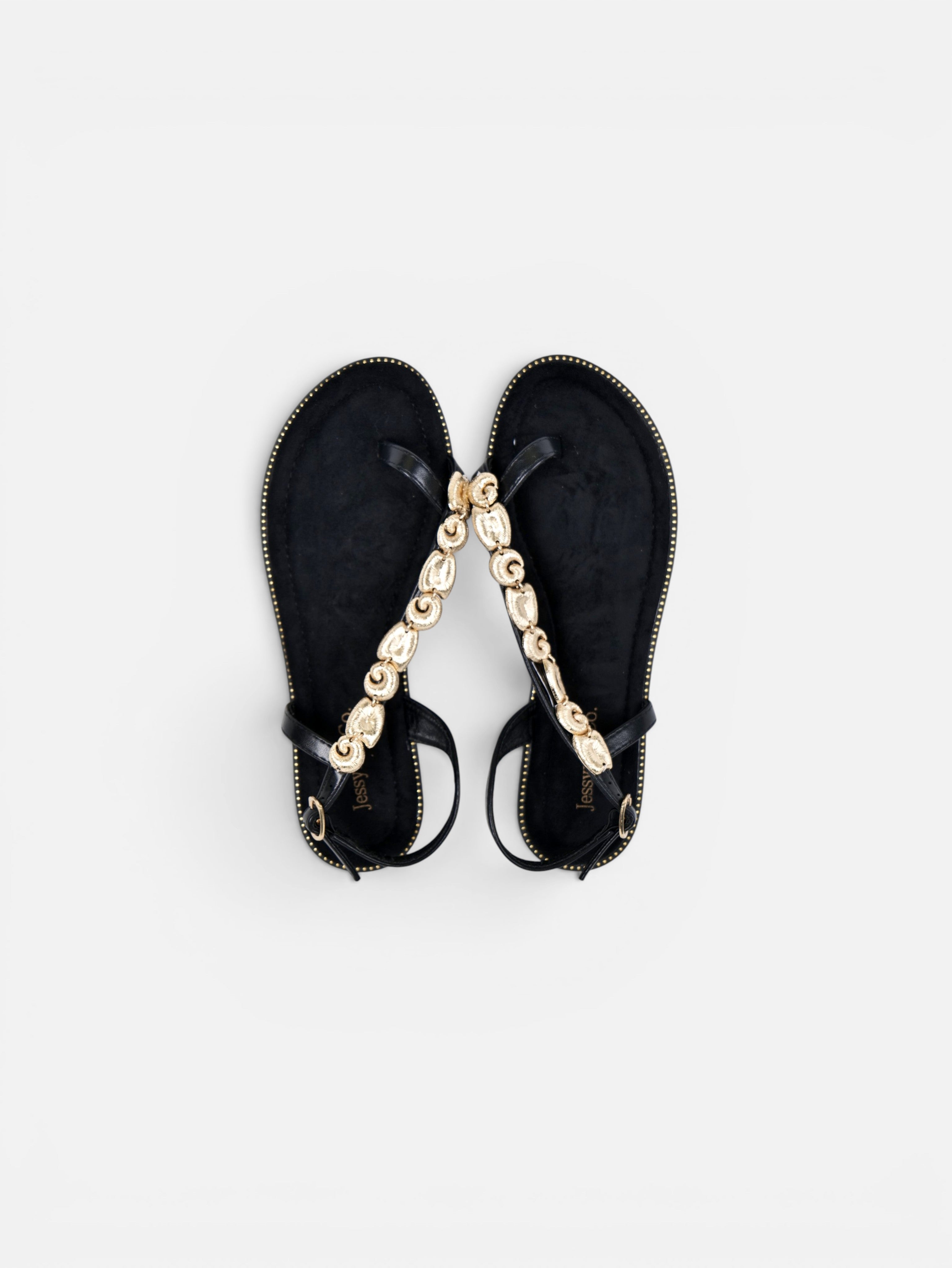 Sandalias planas de dedo para mujer con adorno dorado, pulsera ajustable y plantilla acolchada