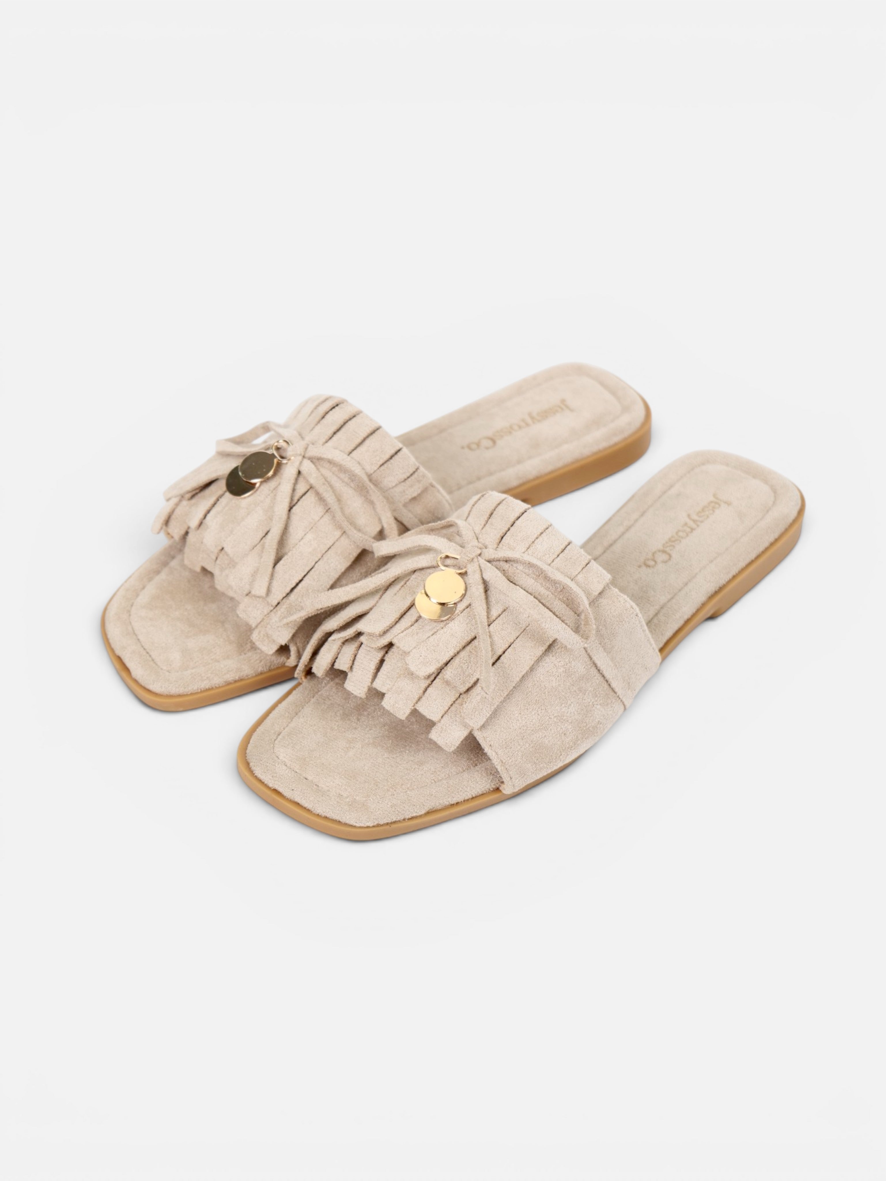 Sandalias planas tipo pala para mujer con flecos, lazo decorativo y plantilla acolchada