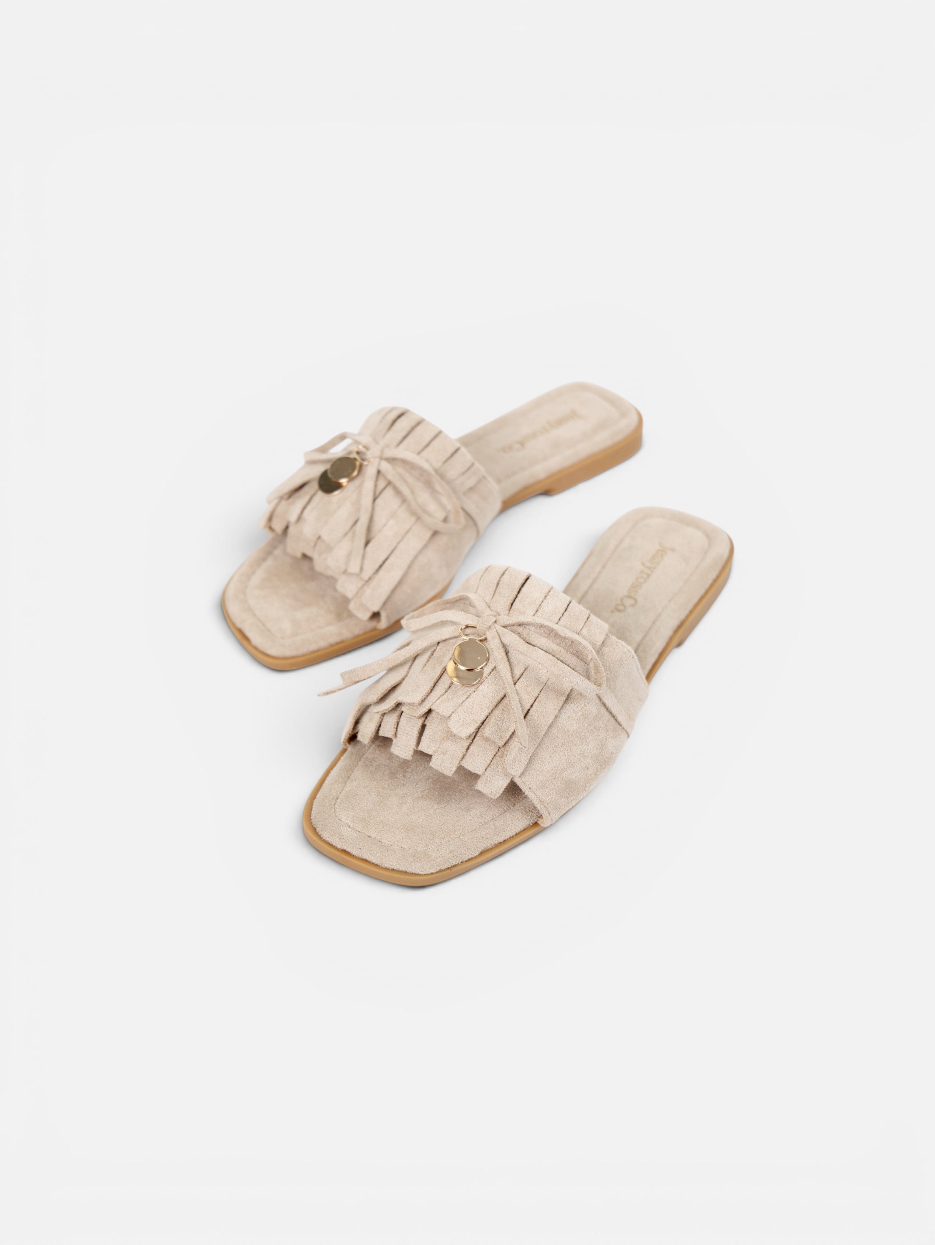 Sandalias planas tipo pala para mujer con flecos, lazo decorativo y plantilla acolchada