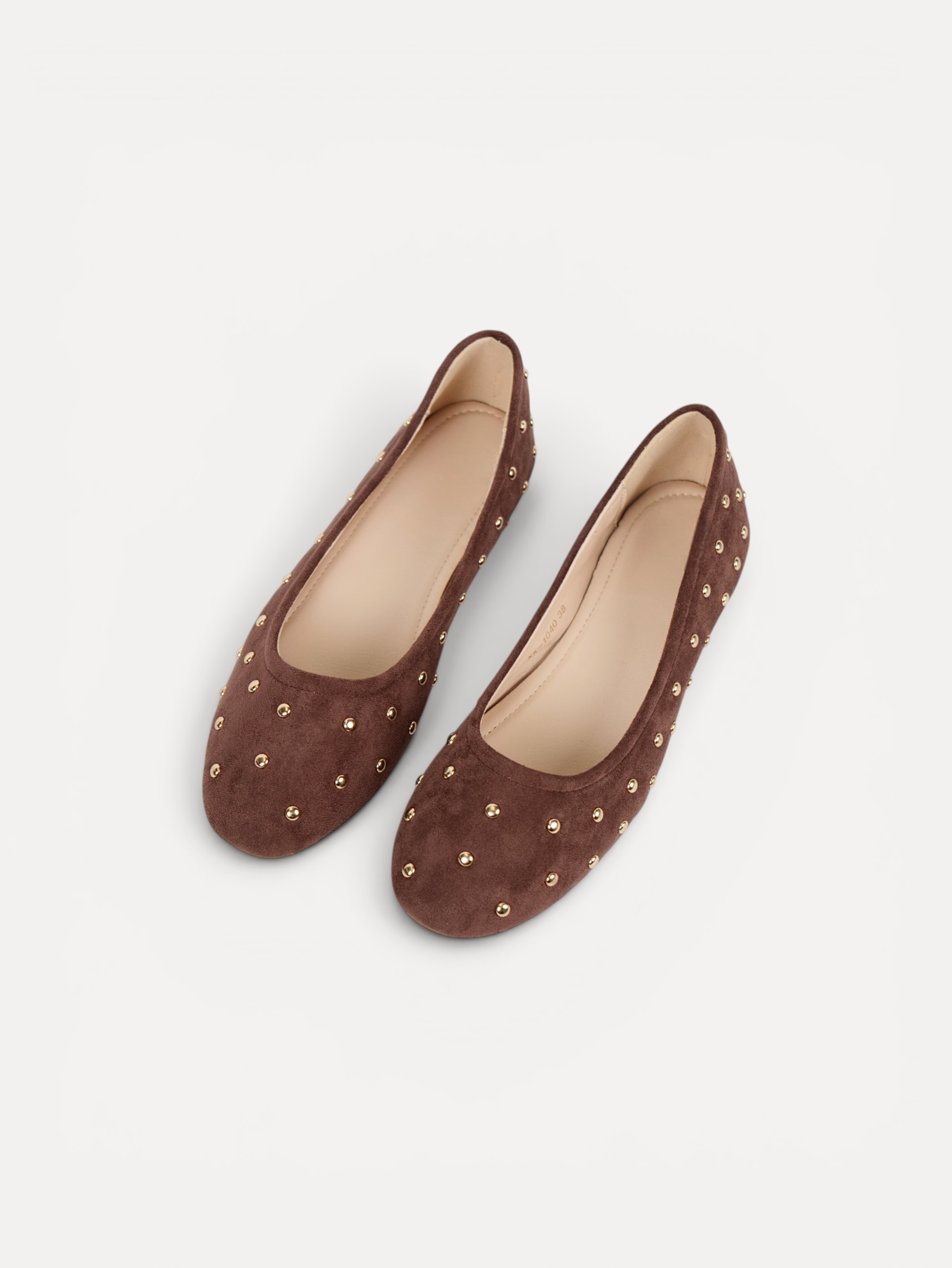 Manoletinas bailarinas con tachas doradas para mujer, zapato plano cómodo, punta redonda, gamuza sintética, plantilla acolchada, calzado casual elegante para diario, oficina, fiestas y eventos