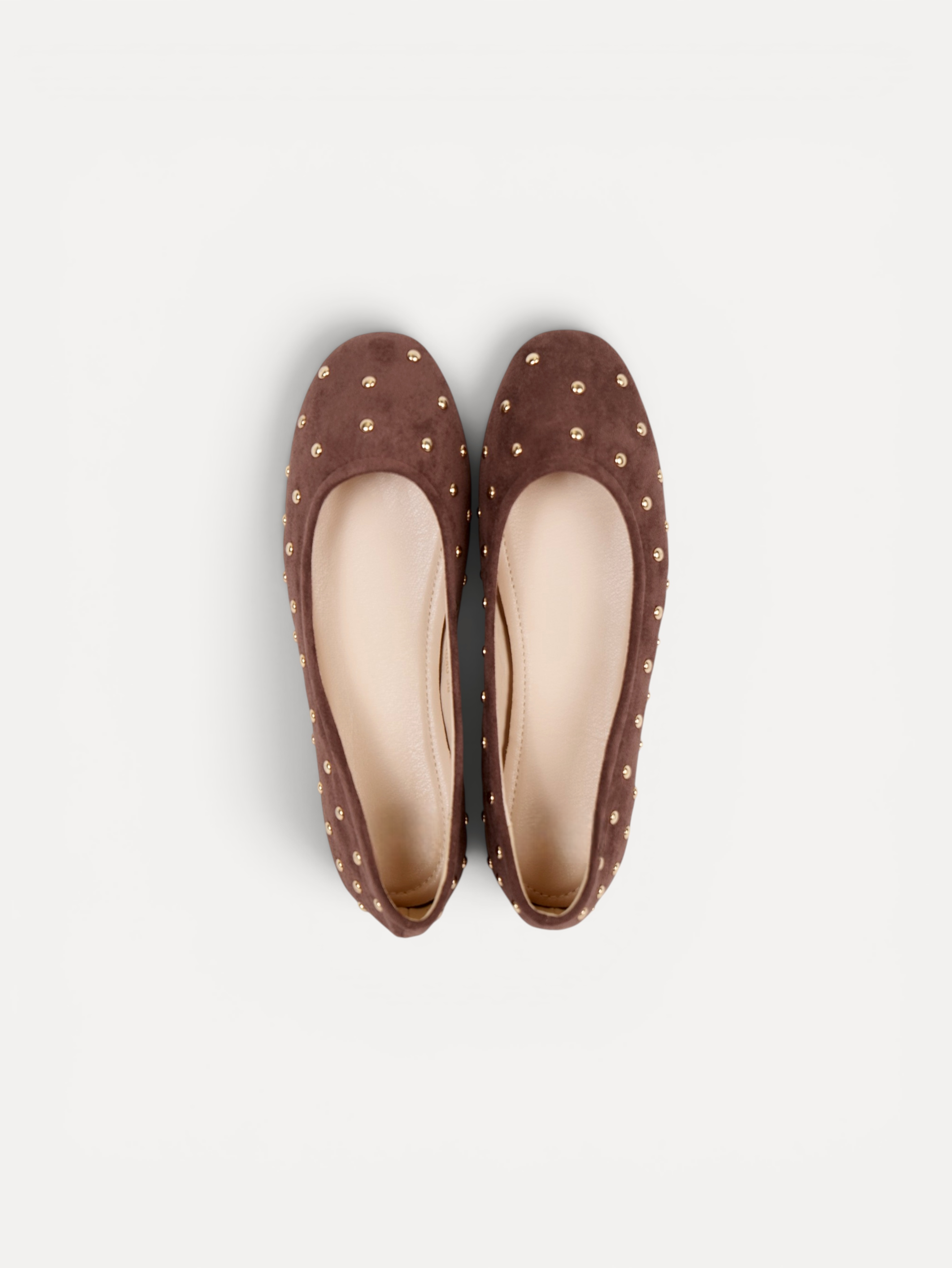 Manoletinas bailarinas con tachas doradas para mujer, zapato plano cómodo, punta redonda, gamuza sintética, plantilla acolchada, calzado casual elegante para diario, oficina, fiestas y eventos