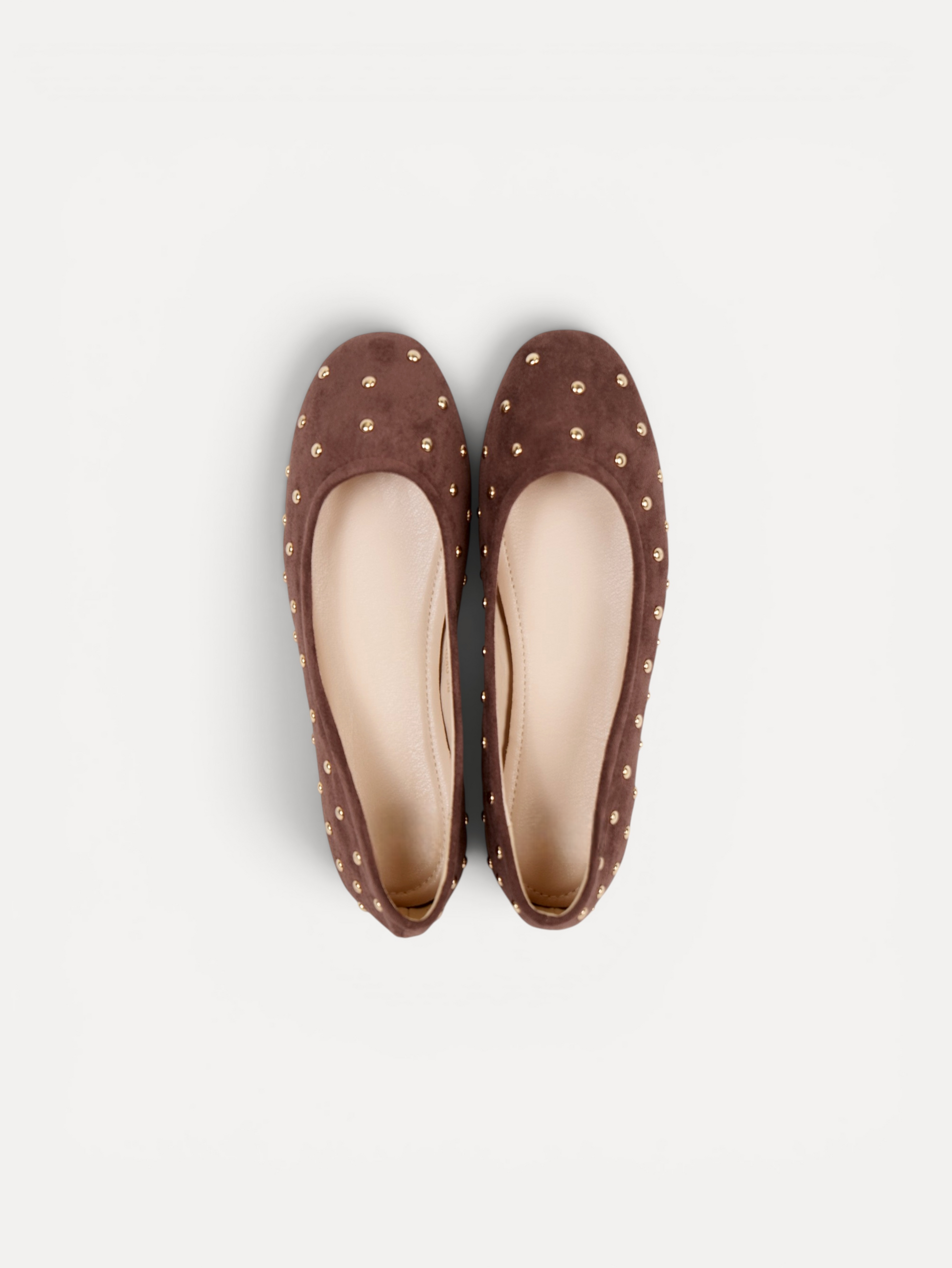 Manoletinas bailarinas con tachas doradas para mujer, zapato plano cómodo, punta redonda, gamuza sintética, plantilla acolchada, calzado casual elegante para diario, oficina, fiestas y eventos