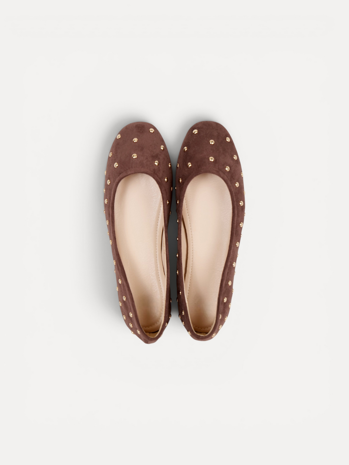 Manoletinas bailarinas con tachas doradas para mujer, zapato plano cómodo, punta redonda, gamuza sintética, plantilla acolchada, calzado casual elegante para diario, oficina, fiestas y eventos