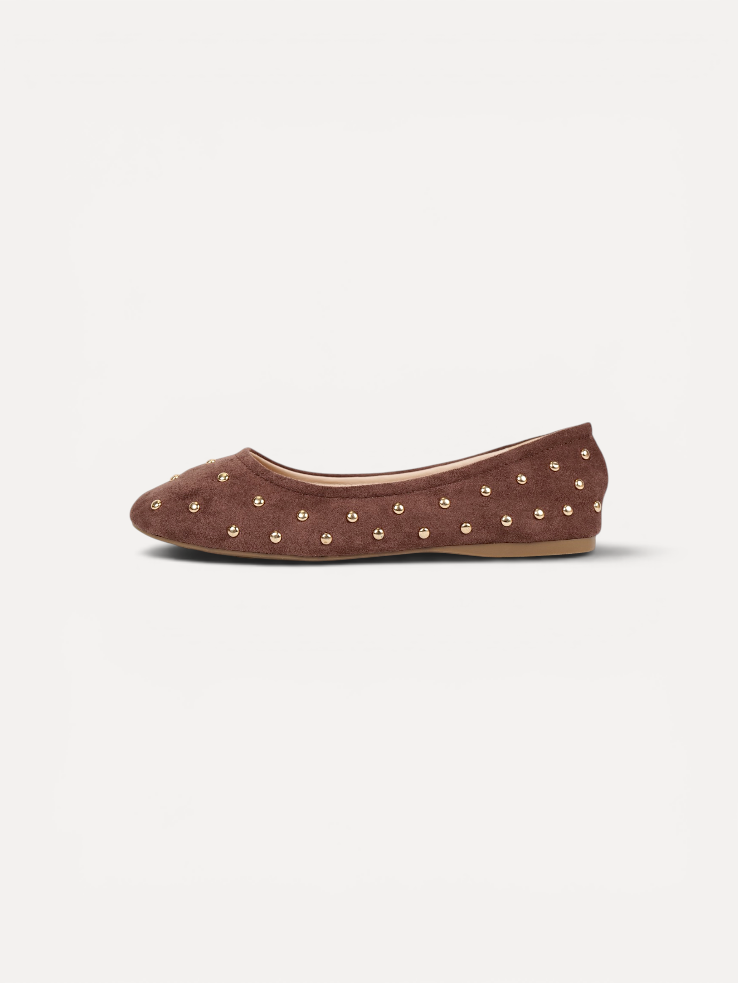 Manoletinas bailarinas con tachas doradas para mujer, zapato plano cómodo, punta redonda, gamuza sintética, plantilla acolchada, calzado casual elegante para diario, oficina, fiestas y eventos
