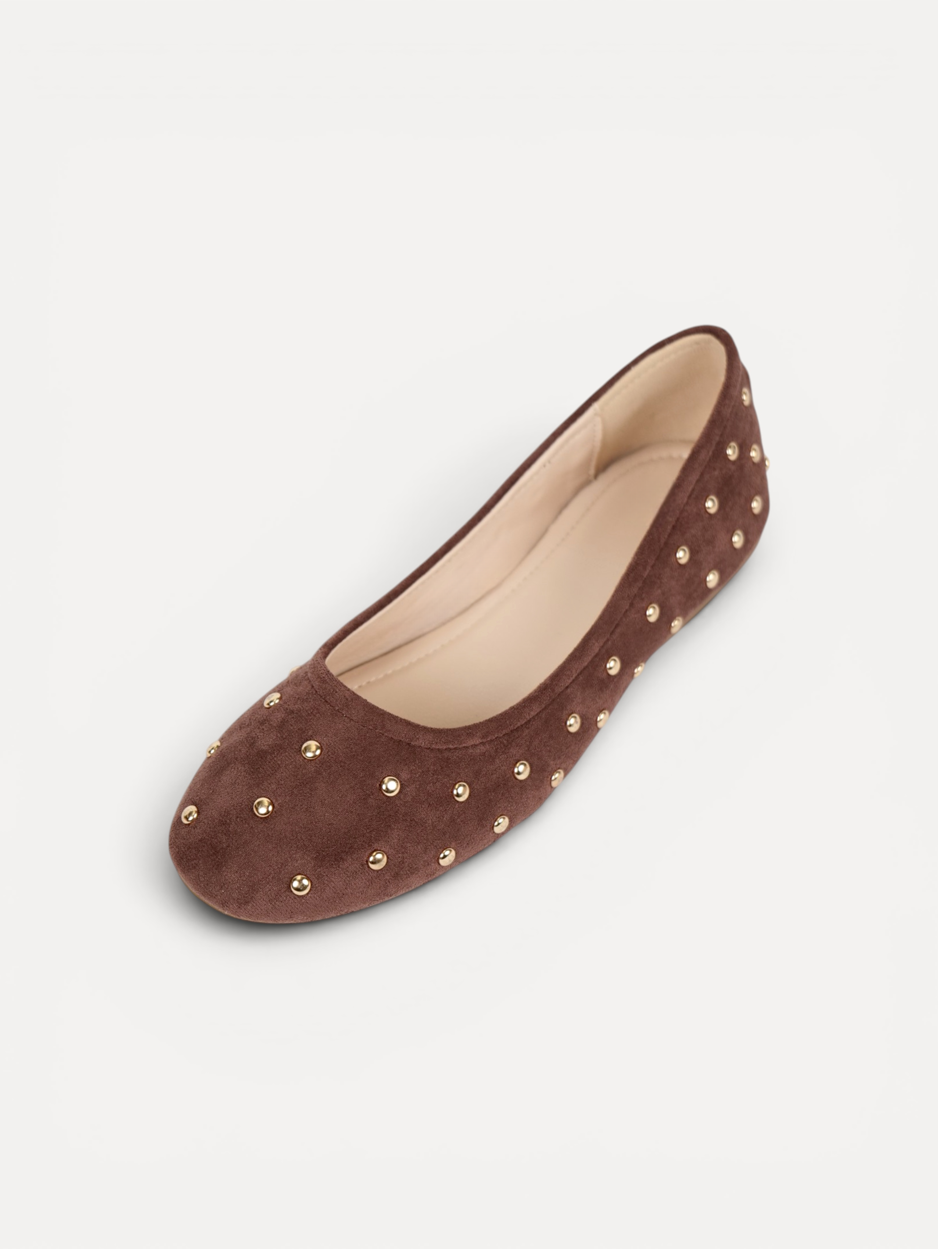 Manoletinas bailarinas con tachas doradas para mujer, zapato plano cómodo, punta redonda, gamuza sintética, plantilla acolchada, calzado casual elegante para diario, oficina, fiestas y eventos