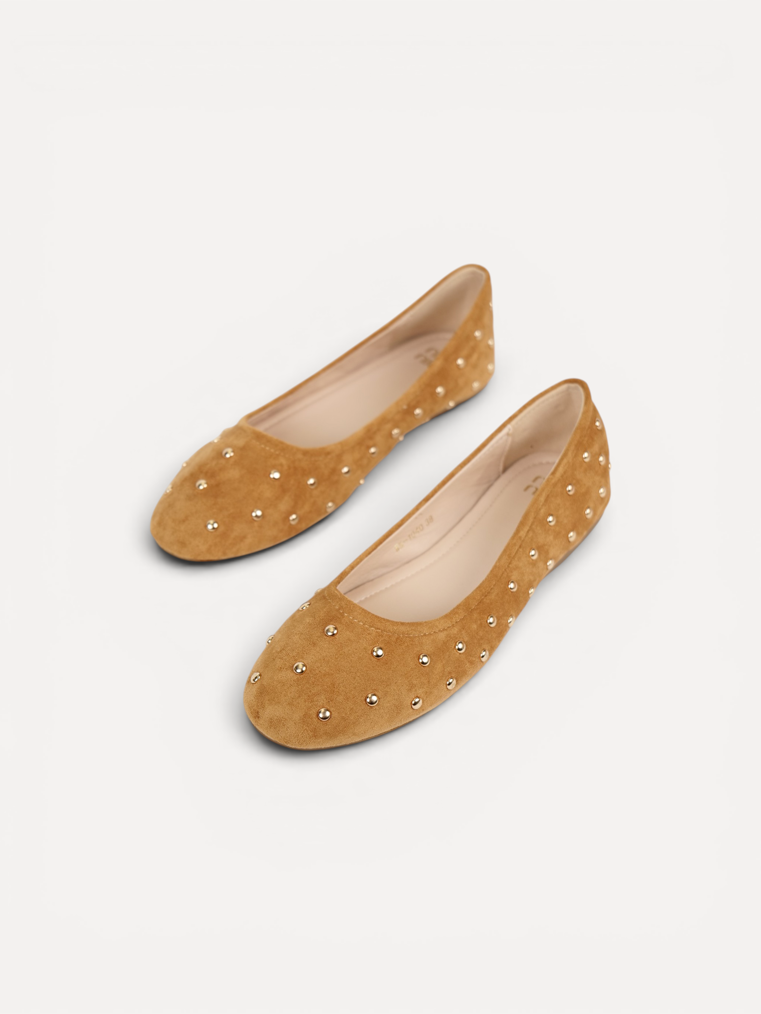 Manoletinas bailarinas con tachas doradas para mujer, zapato plano cómodo, punta redonda, gamuza sintética, plantilla acolchada, calzado casual elegante para diario, oficina, fiestas y eventos