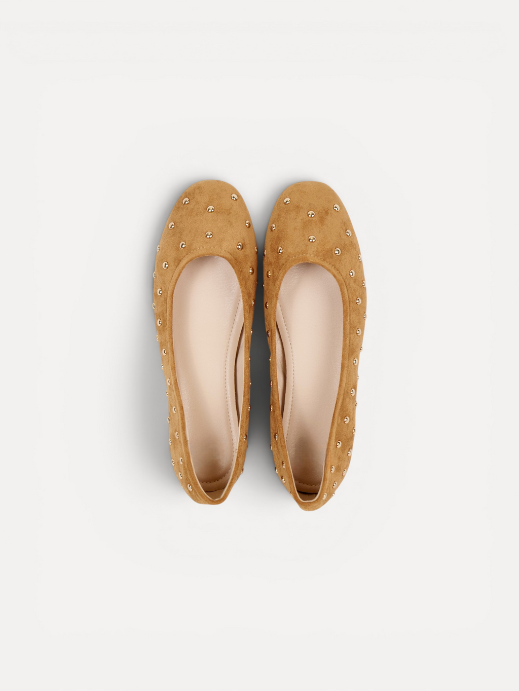 Manoletinas bailarinas con tachas doradas para mujer, zapato plano cómodo, punta redonda, gamuza sintética, plantilla acolchada, calzado casual elegante para diario, oficina, fiestas y eventos