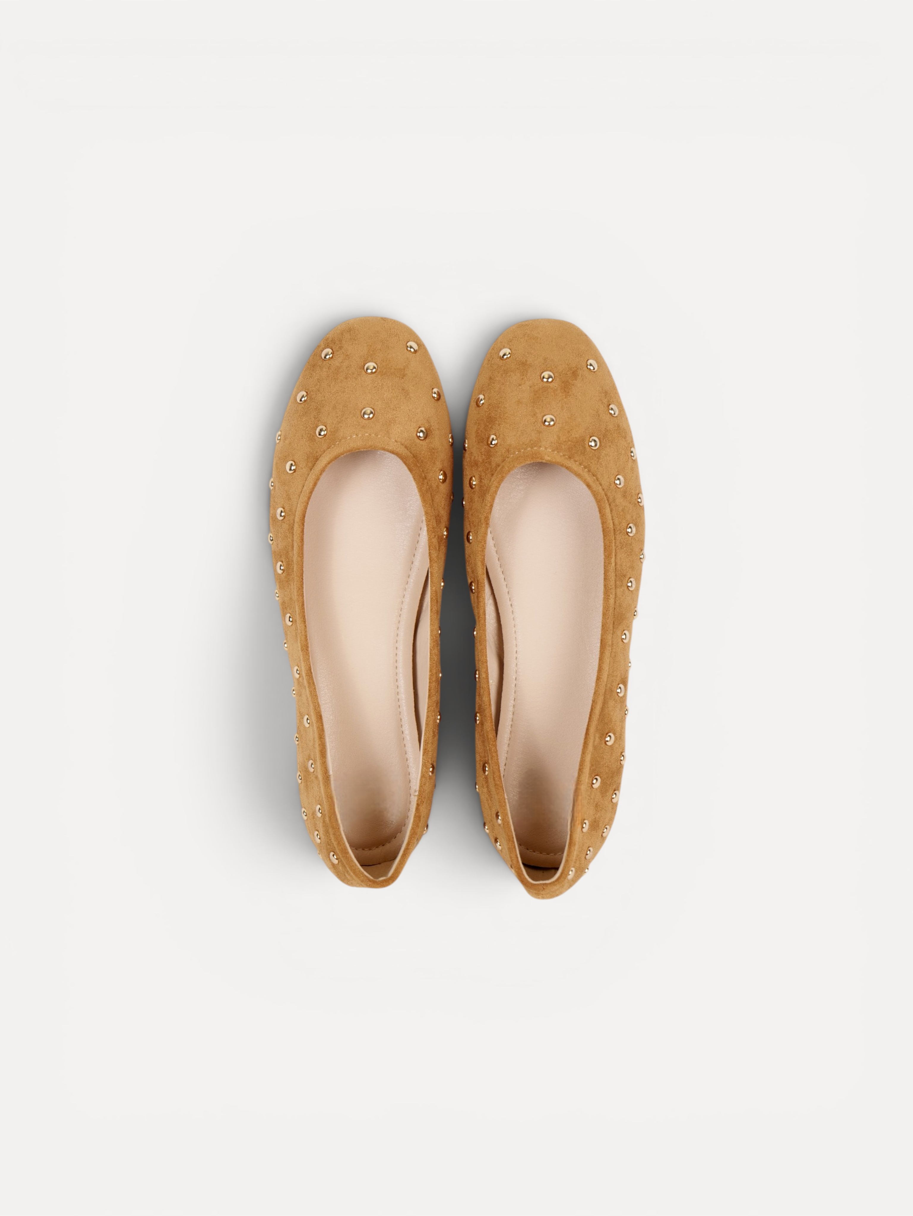 Manoletinas bailarinas con tachas doradas para mujer, zapato plano cómodo, punta redonda, gamuza sintética, plantilla acolchada, calzado casual elegante para diario, oficina, fiestas y eventos