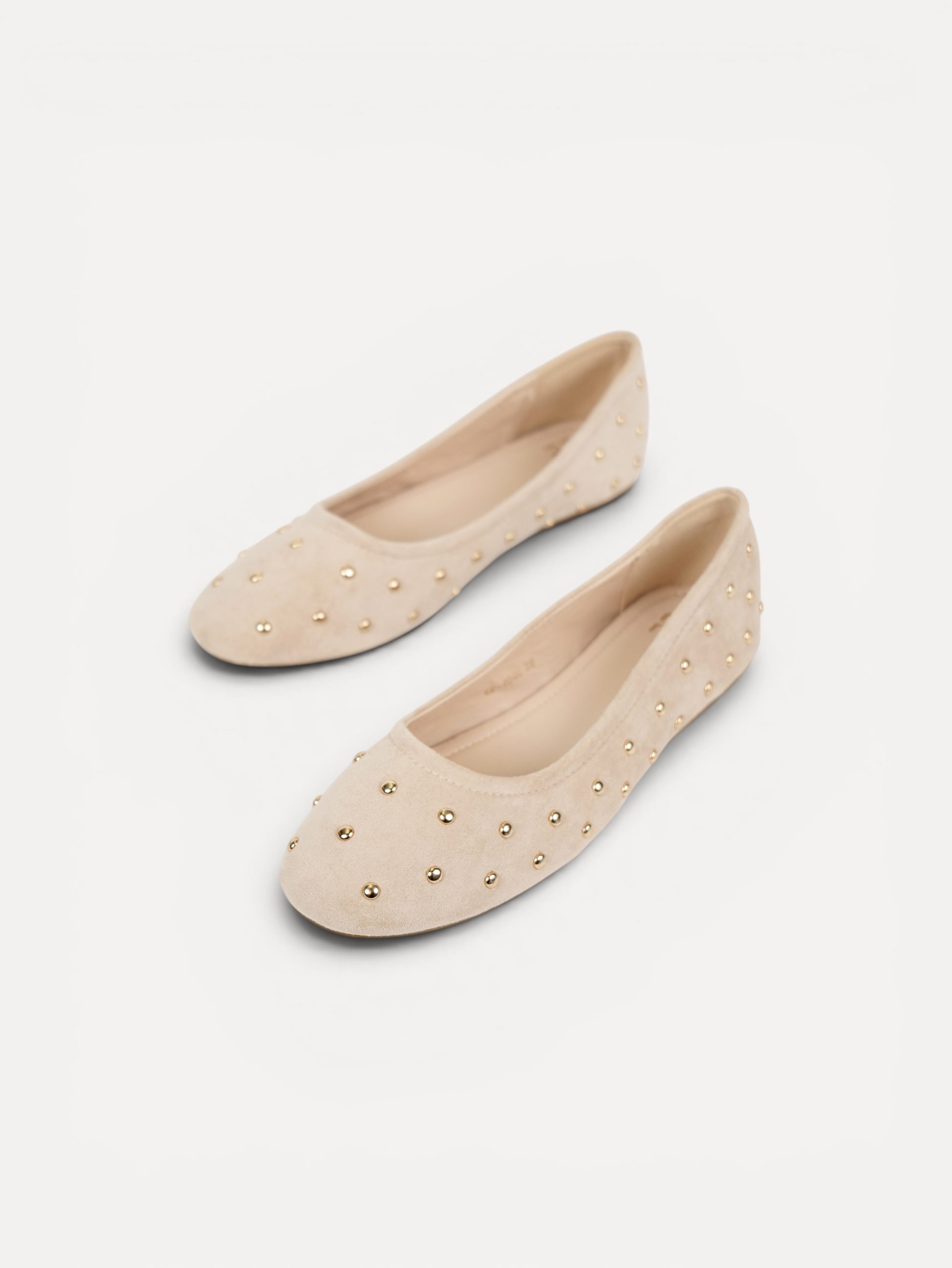 Manoletinas bailarinas con tachas doradas para mujer, zapato plano cómodo, punta redonda, gamuza sintética, plantilla acolchada, calzado casual elegante para diario, oficina, fiestas y eventos