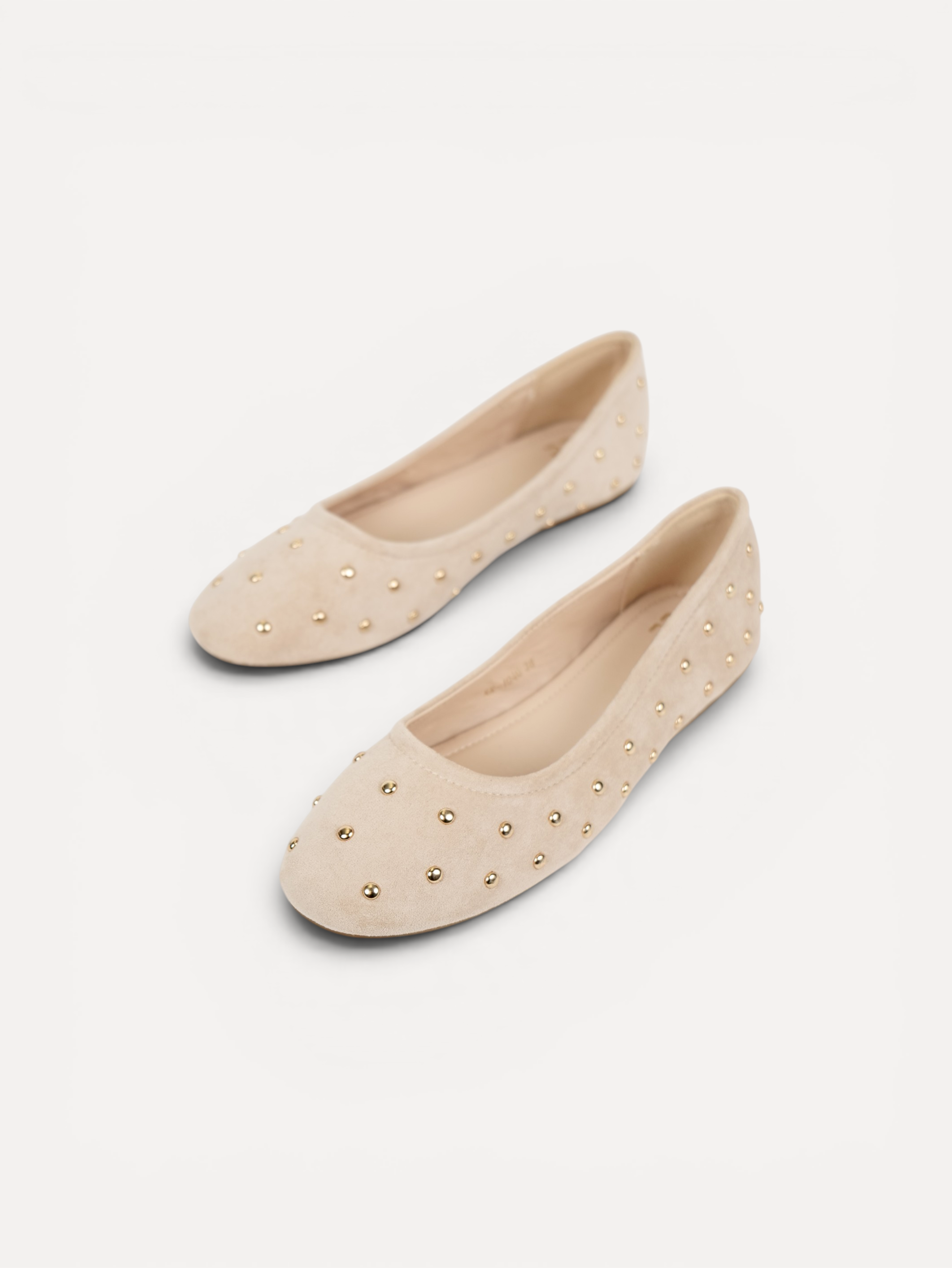 Manoletinas bailarinas con tachas doradas para mujer, zapato plano cómodo, punta redonda, gamuza sintética, plantilla acolchada, calzado casual elegante para diario, oficina, fiestas y eventos