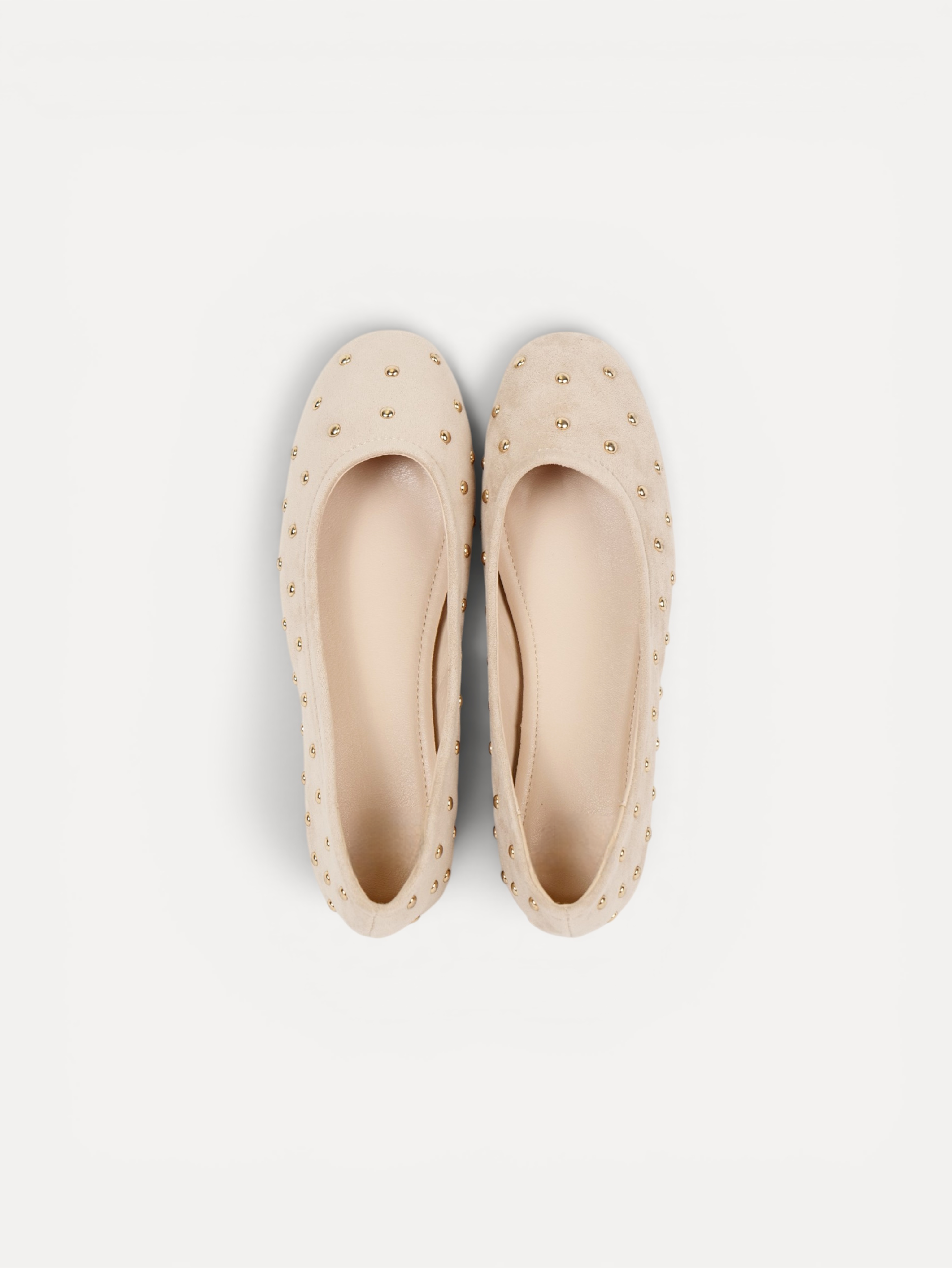 Manoletinas bailarinas con tachas doradas para mujer, zapato plano cómodo, punta redonda, gamuza sintética, plantilla acolchada, calzado casual elegante para diario, oficina, fiestas y eventos
