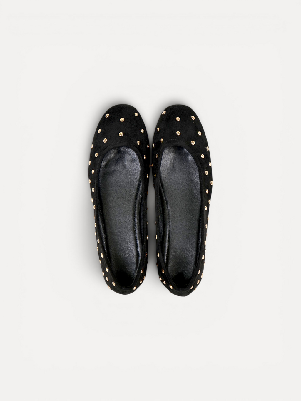 Manoletinas bailarinas con tachas doradas para mujer, zapato plano cómodo, punta redonda, gamuza sintética, plantilla acolchada, calzado casual elegante para diario, oficina, fiestas y eventos