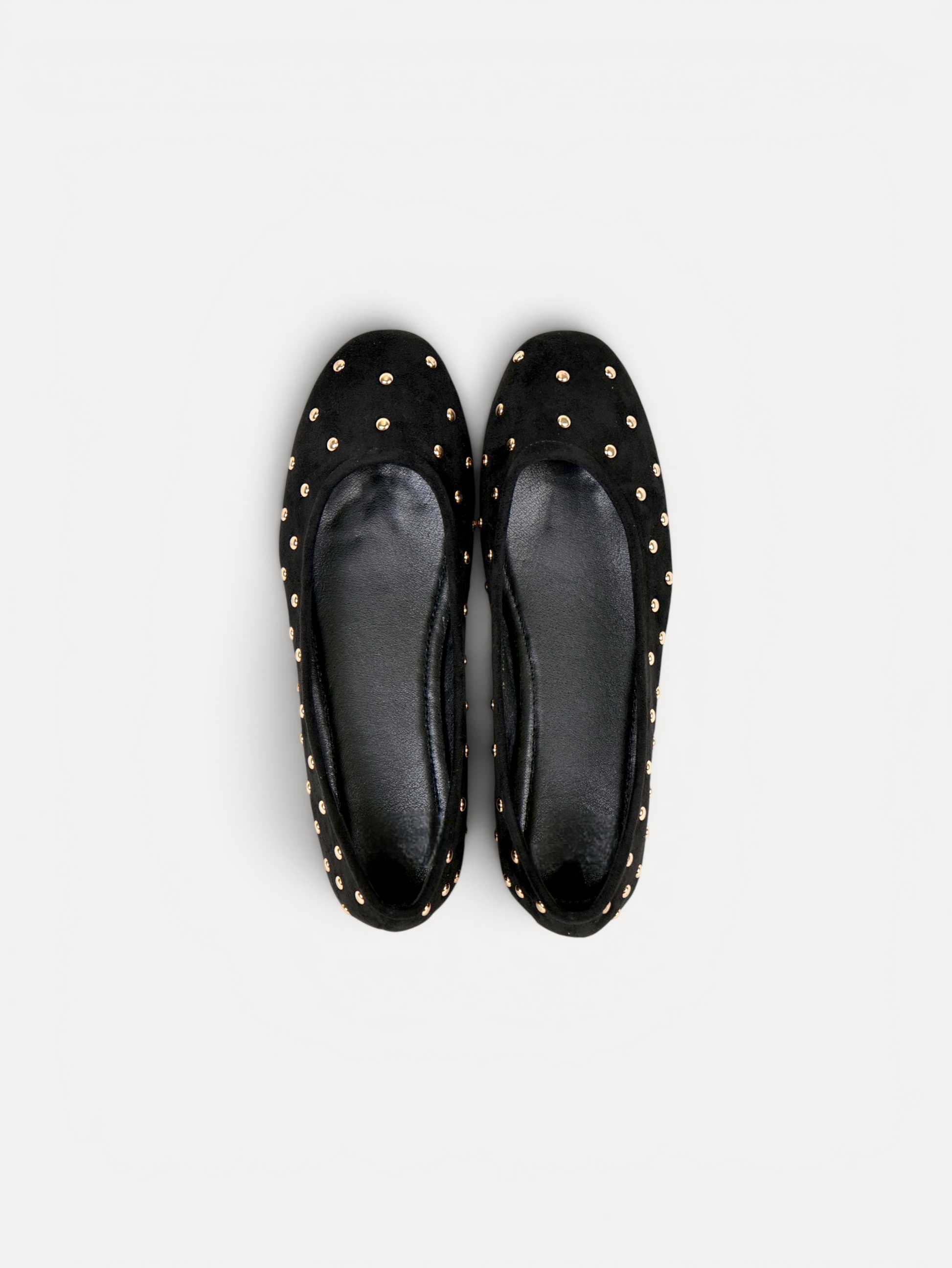 Manoletinas bailarinas con tachas doradas para mujer, zapato plano cómodo, punta redonda, gamuza sintética, plantilla acolchada, calzado casual elegante para diario, oficina, fiestas y eventos