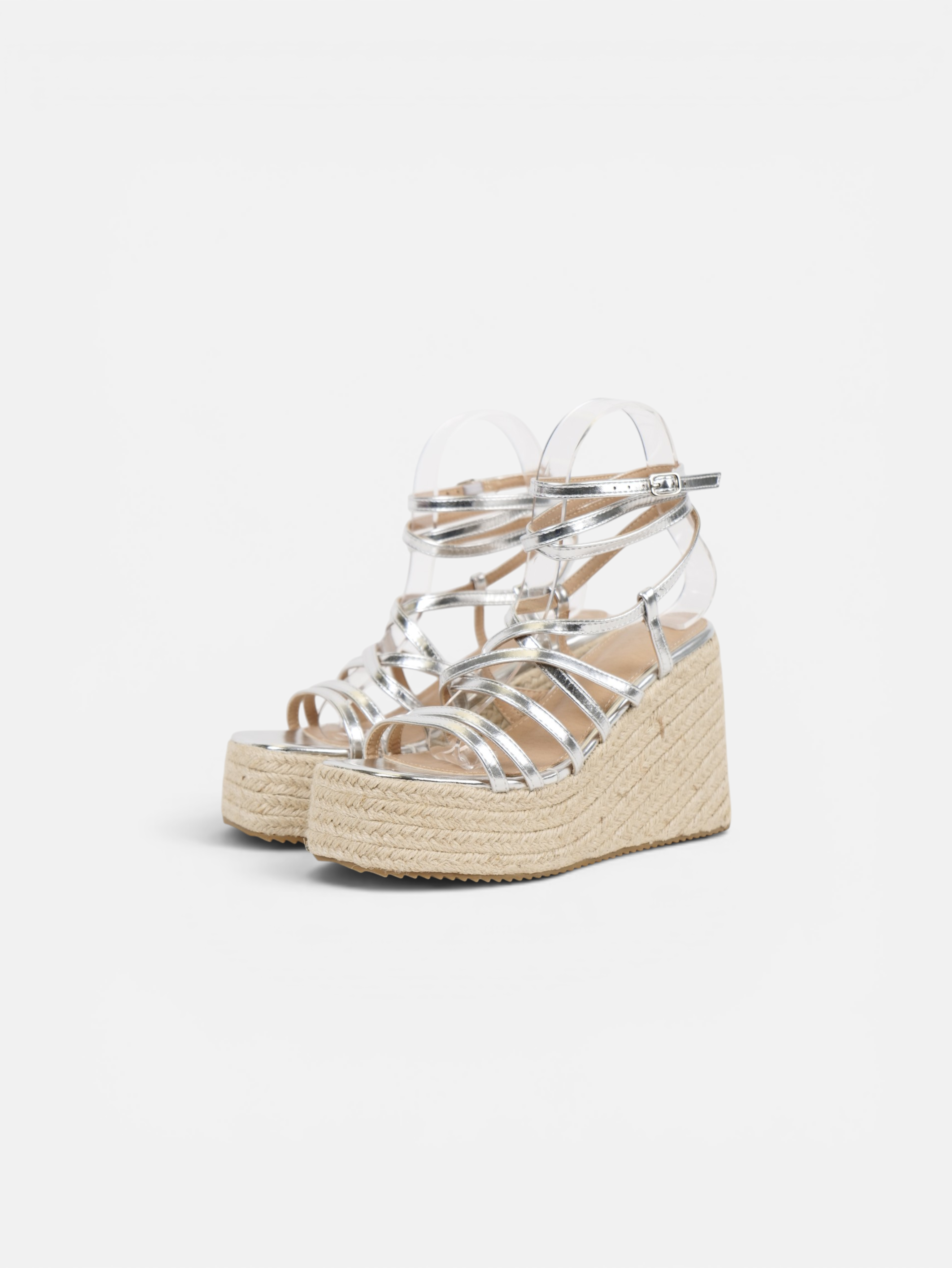 Sandalias de cuña alta de esparto para mujer con plataforma, tiras finas cruzadas, pulsera al tobillo, cuñas cómodas de cuero sintético para verano, fiesta, boda, invitada, vacaciones y diario